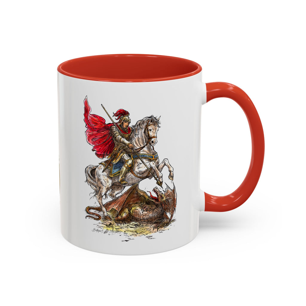 Saint George Dragon Slayer Accent Coffee Mug — Medieval Knight Illustration (11/15oz)