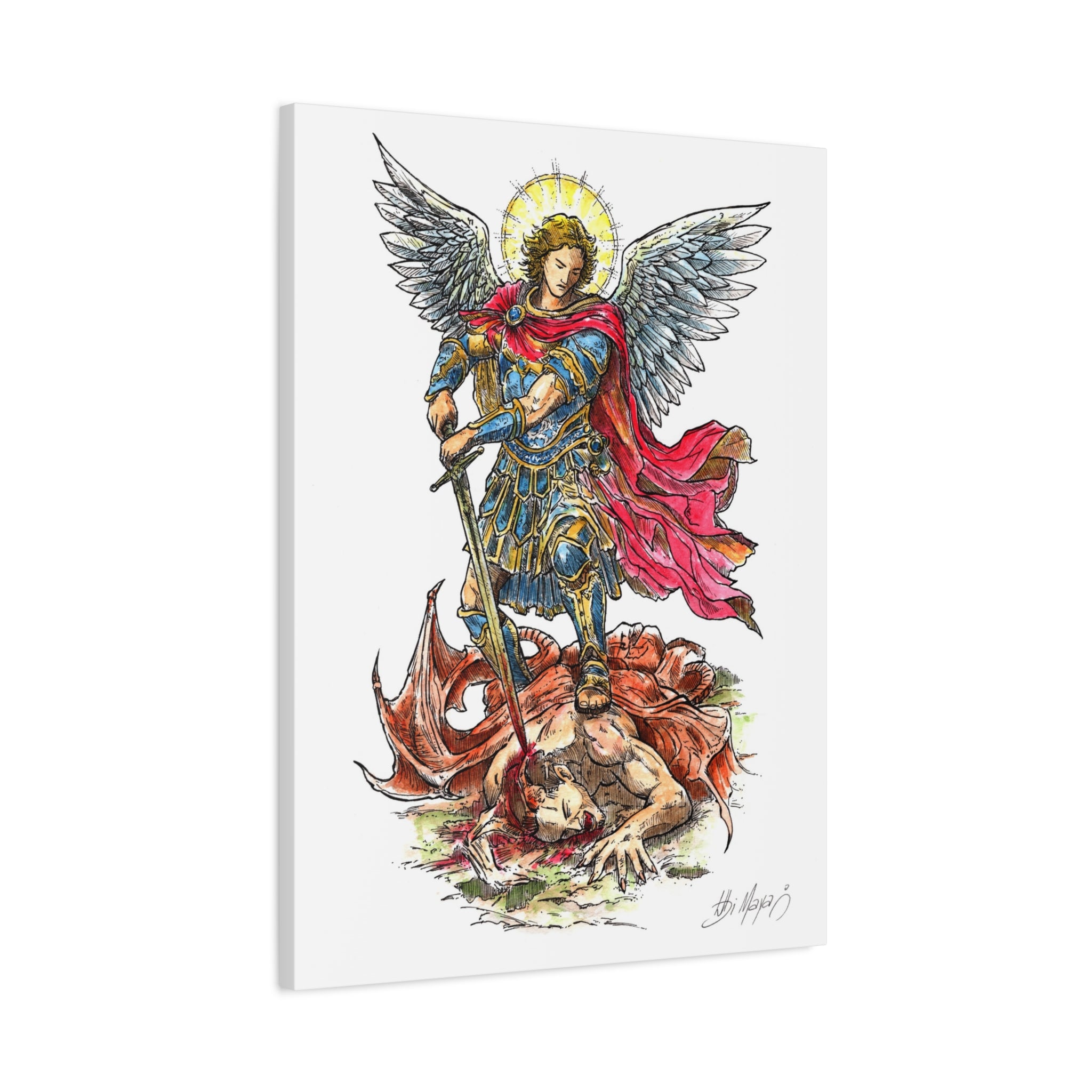 Archangel Michael slaying dragon Matte Canvas