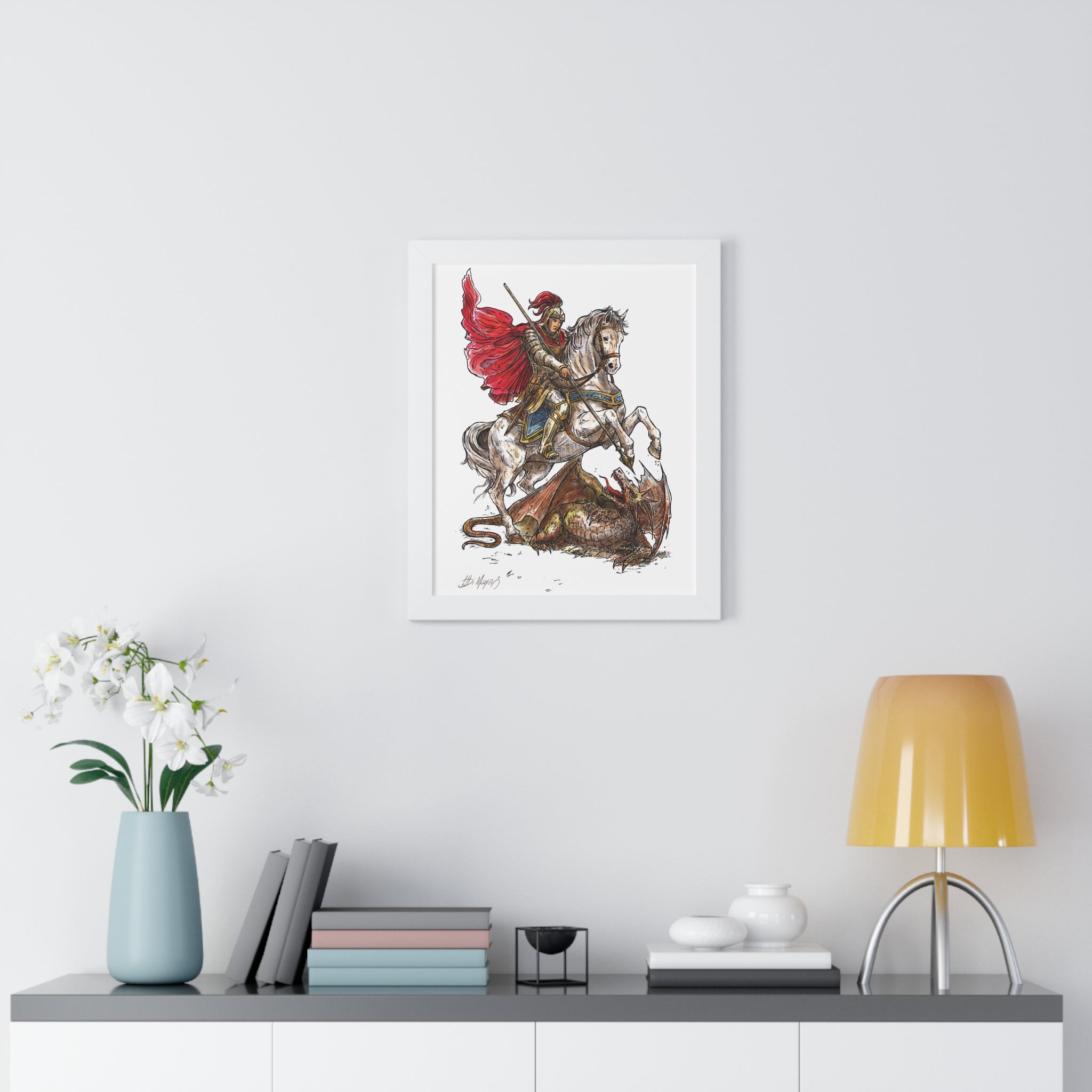 Saint George Slaying the Dragon Framed Poster – Catholic Wall Art, Christian Warrior Saint Print, Religious Home Decor