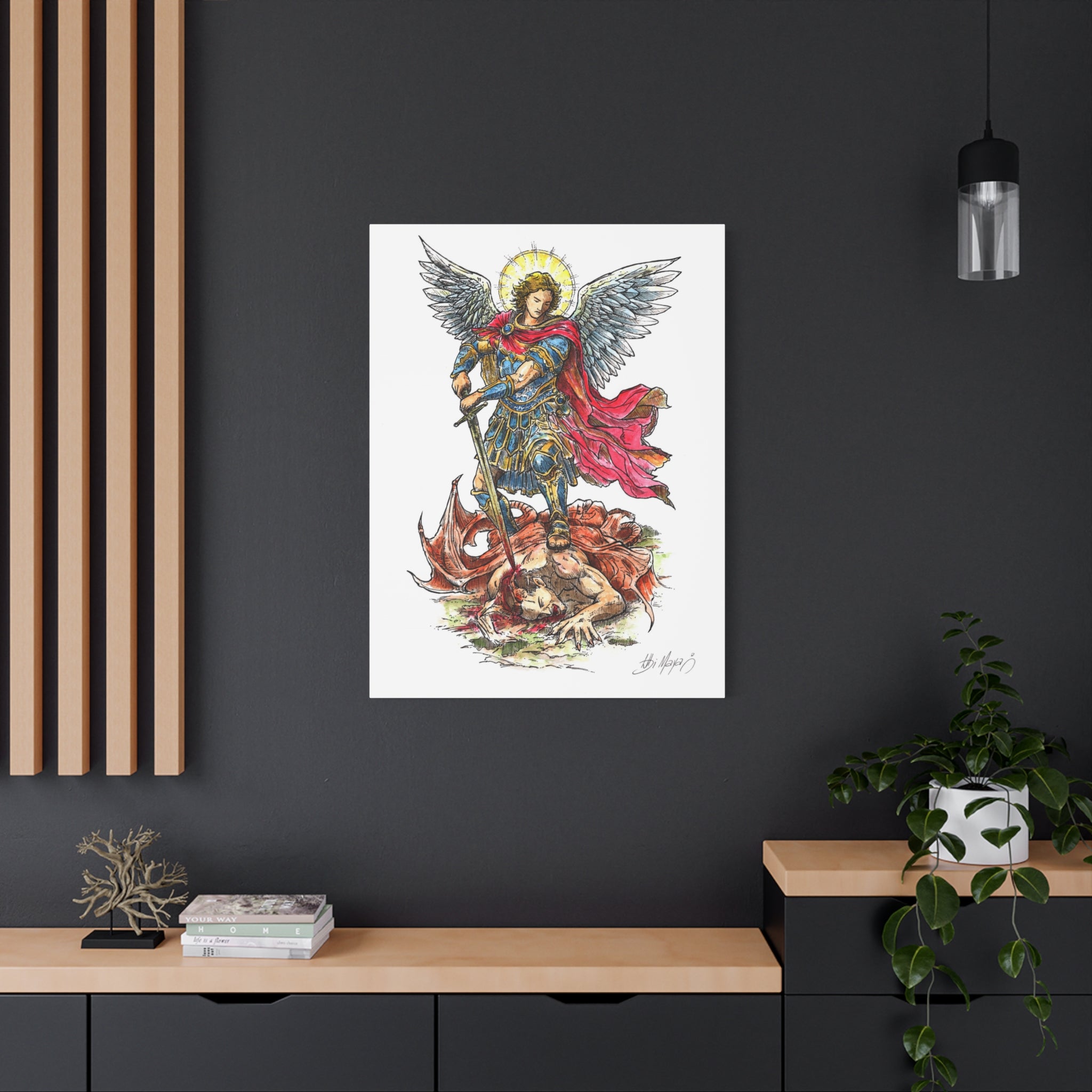 Archangel Michael slaying dragon Matte Canvas