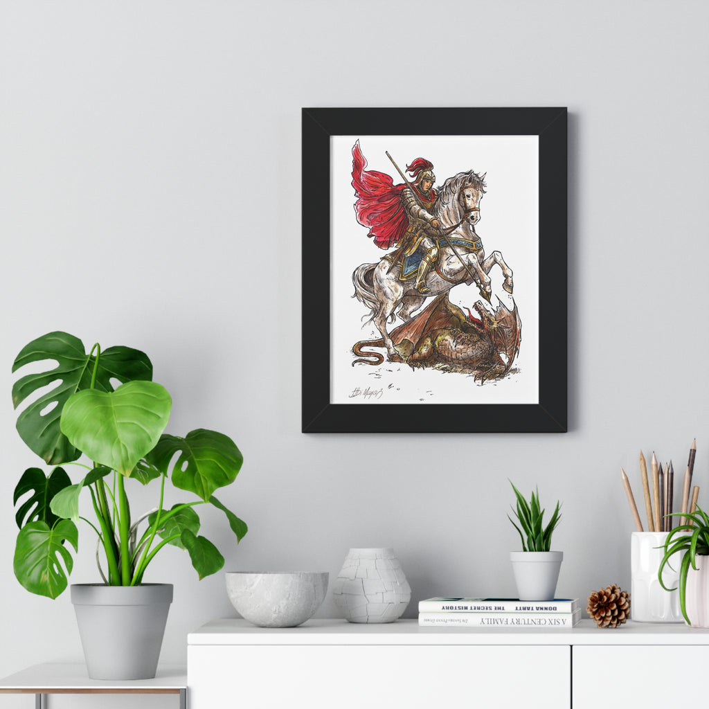 Saint George Slaying the Dragon Framed Poster – Catholic Wall Art, Christian Warrior Saint Print, Religious Home Decor
