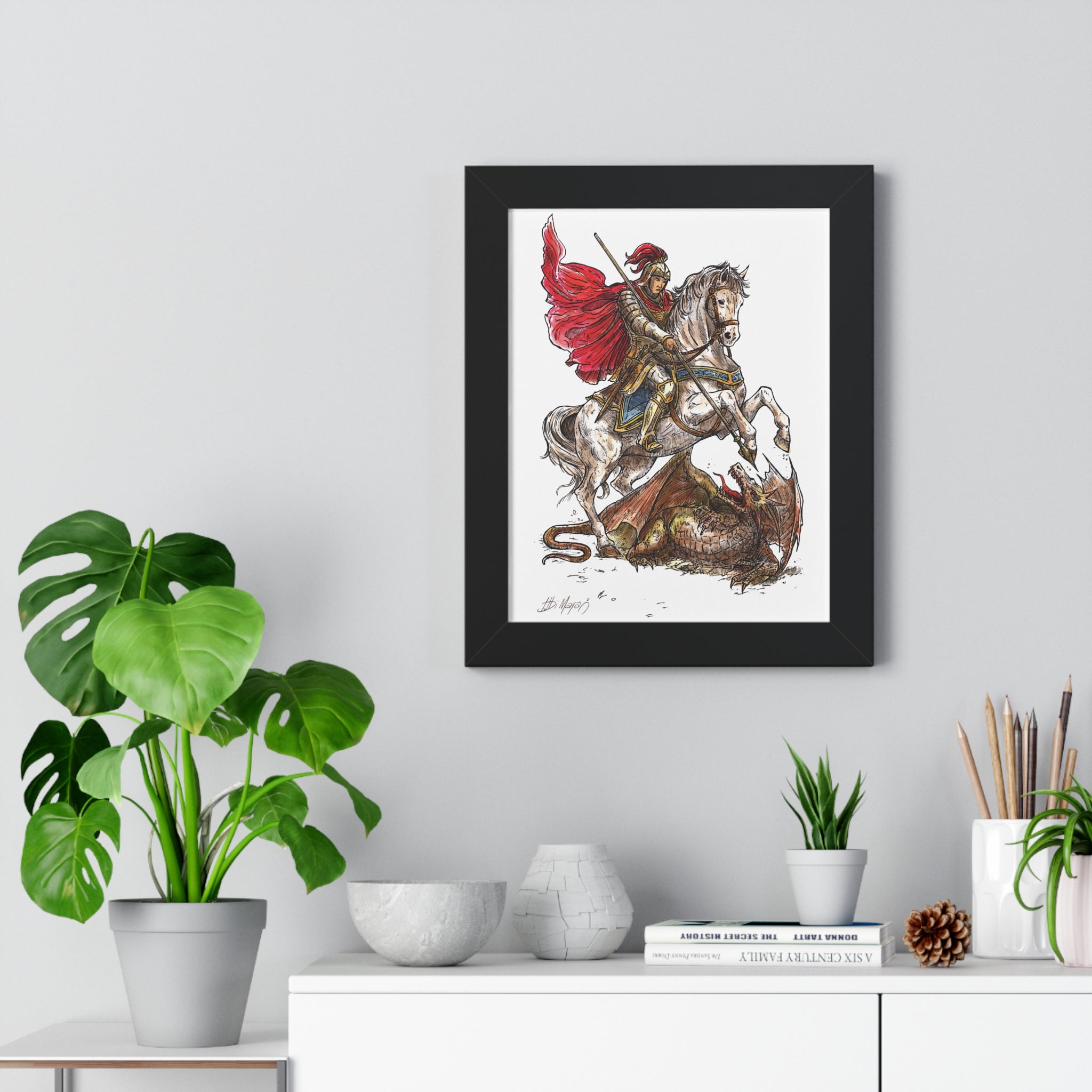 Saint George Slaying the Dragon Framed Poster – Catholic Wall Art, Christian Warrior Saint Print, Religious Home Decor