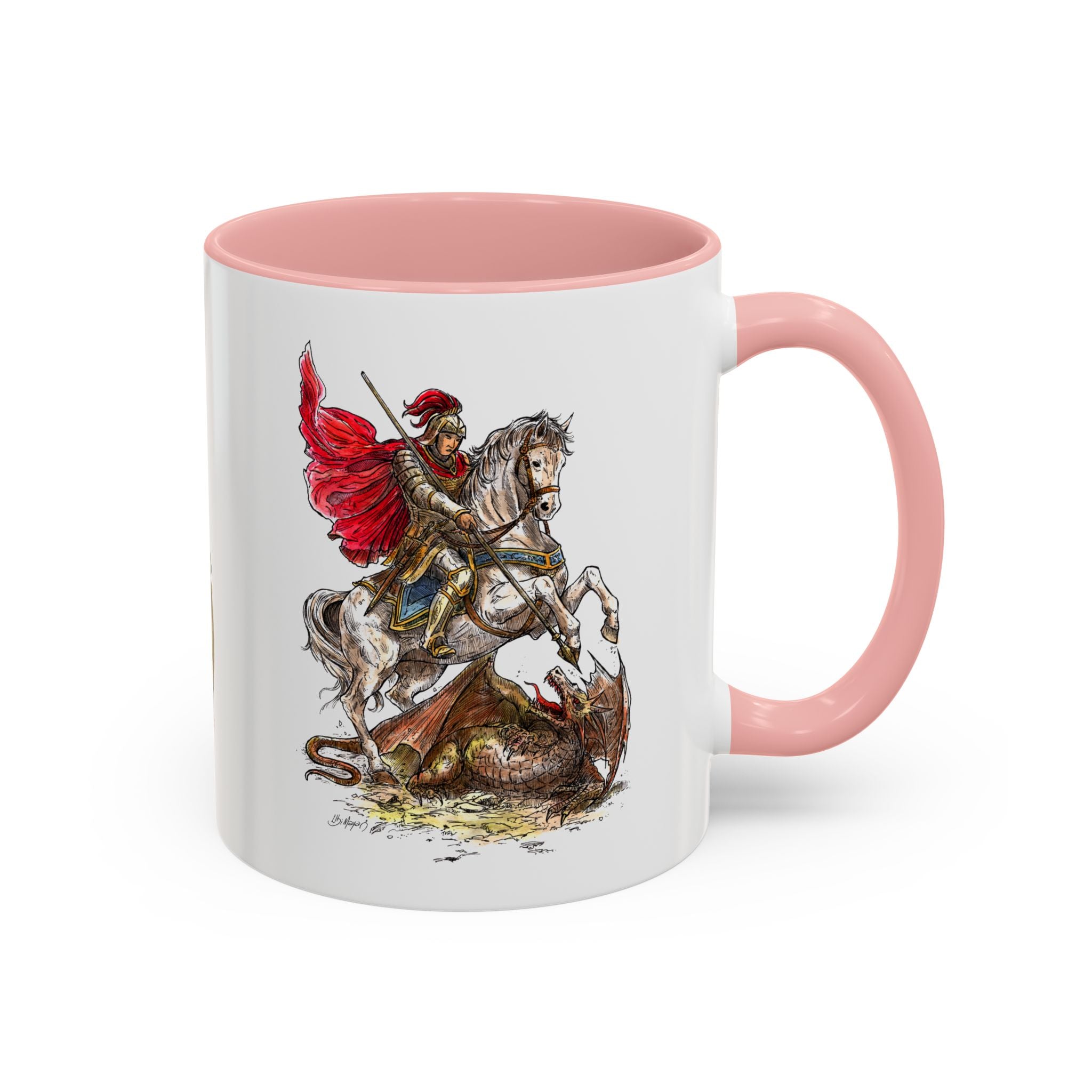 Saint George Dragon Slayer Accent Coffee Mug — Medieval Knight Illustration (11/15oz)