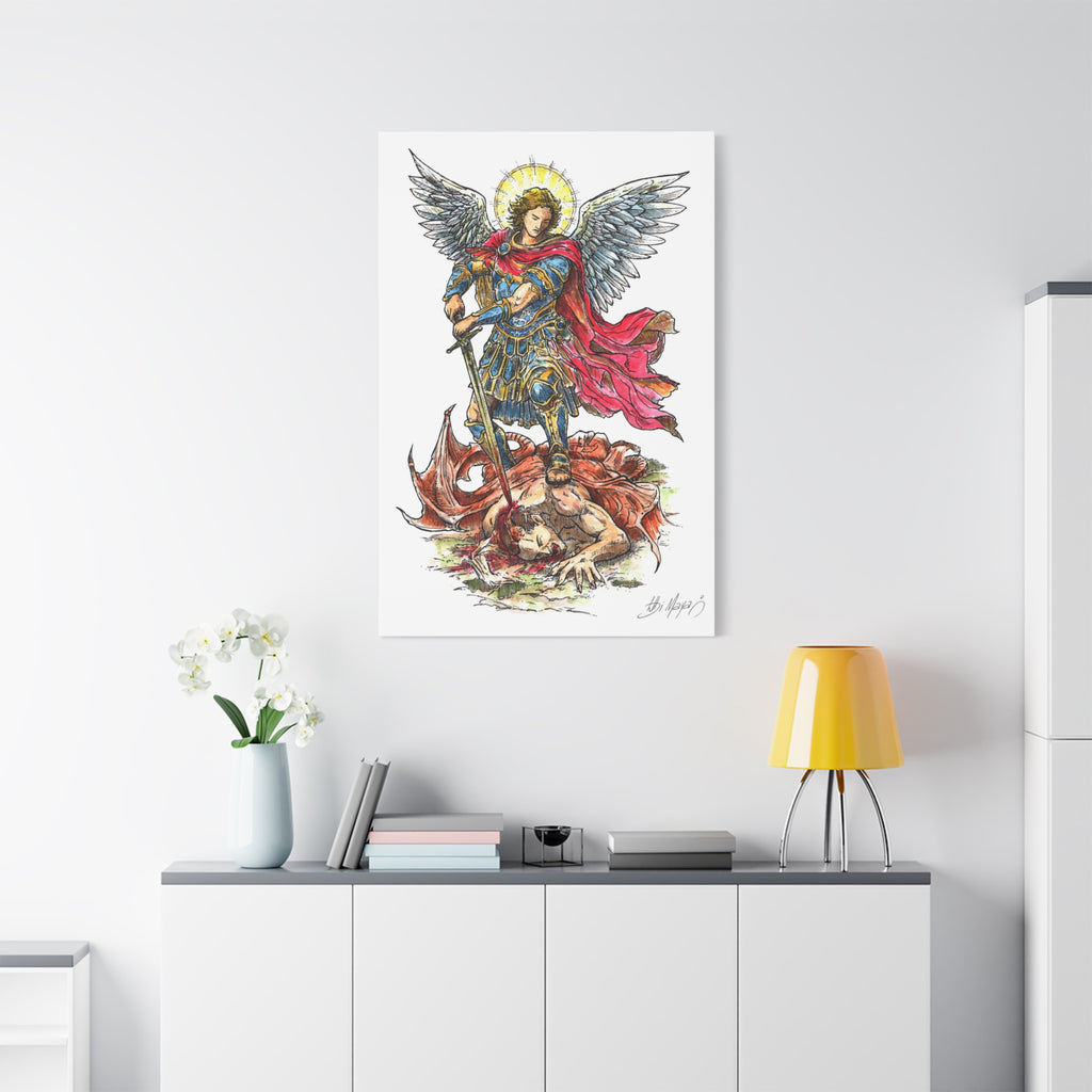 Archangel Michael slaying dragon Matte Canvas