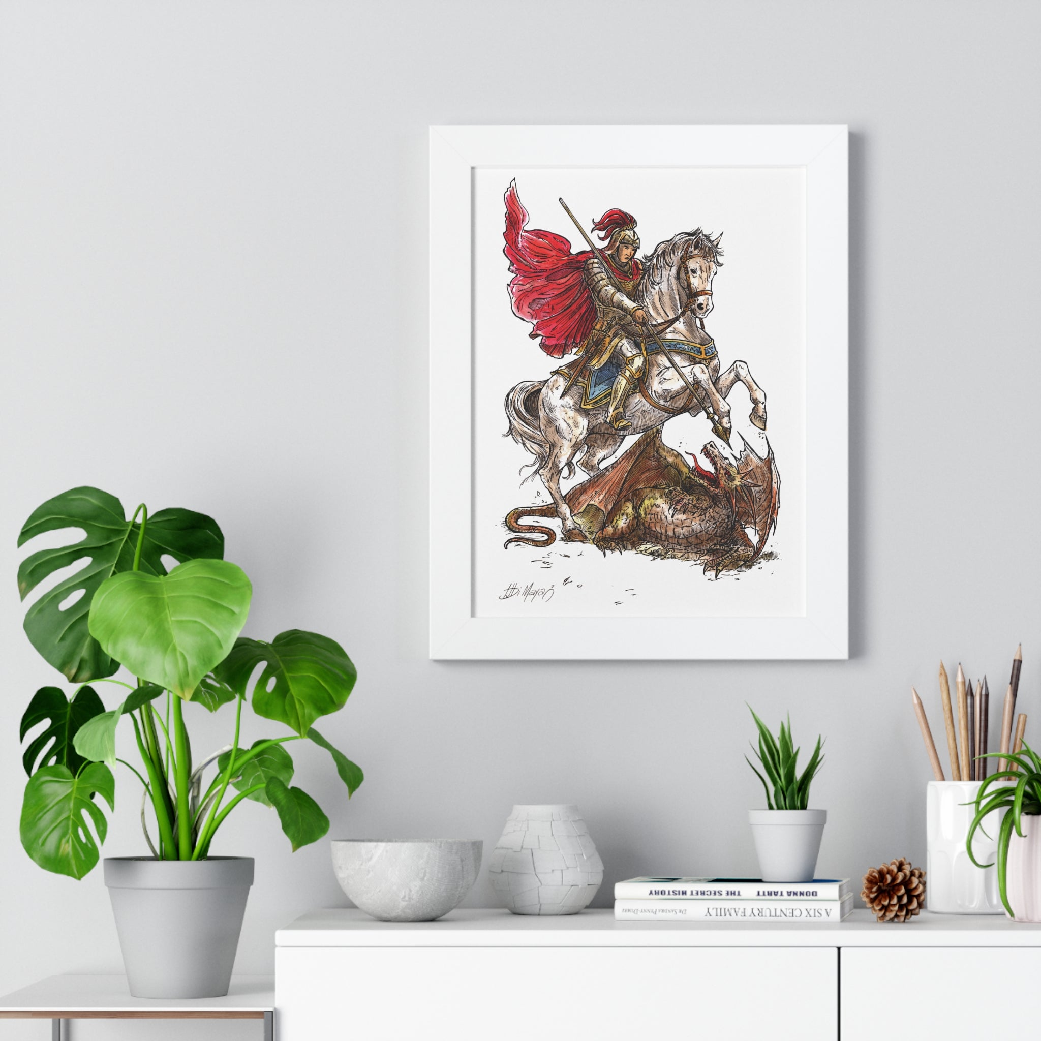 Saint George Slaying the Dragon Framed Poster – Catholic Wall Art, Christian Warrior Saint Print, Religious Home Decor