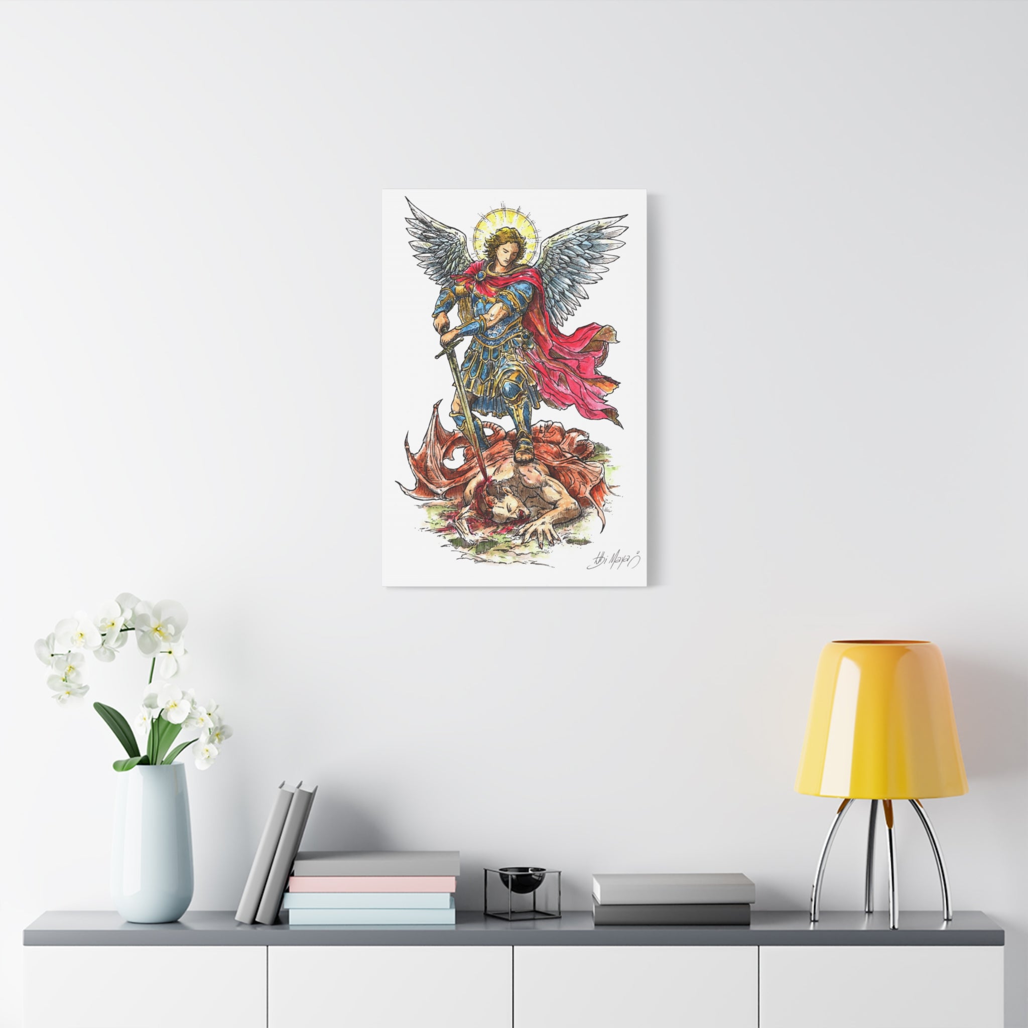 Archangel Michael slaying dragon Matte Canvas