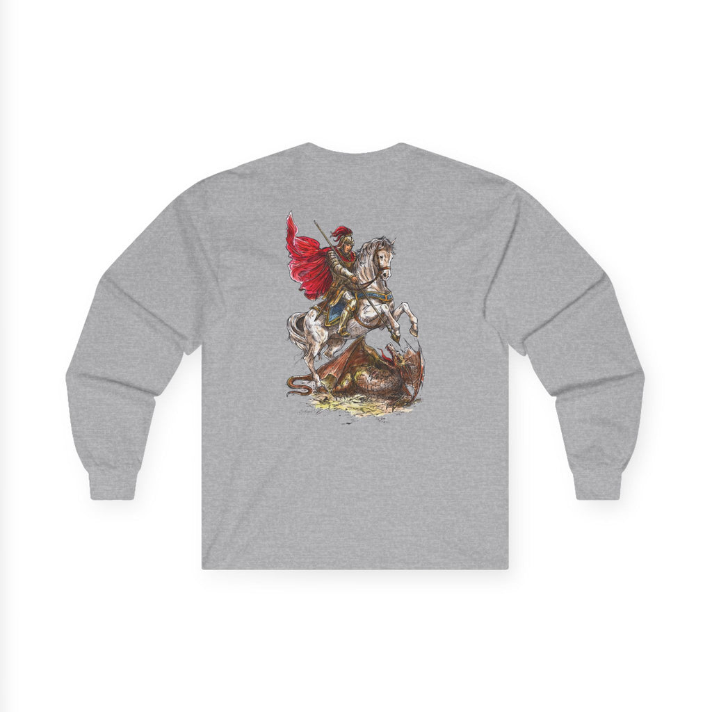 Saint George Slaying the Dragon Long Sleeve Shirt – Christian Warrior Saint Graphic Tee, Catholic Religious Apparel