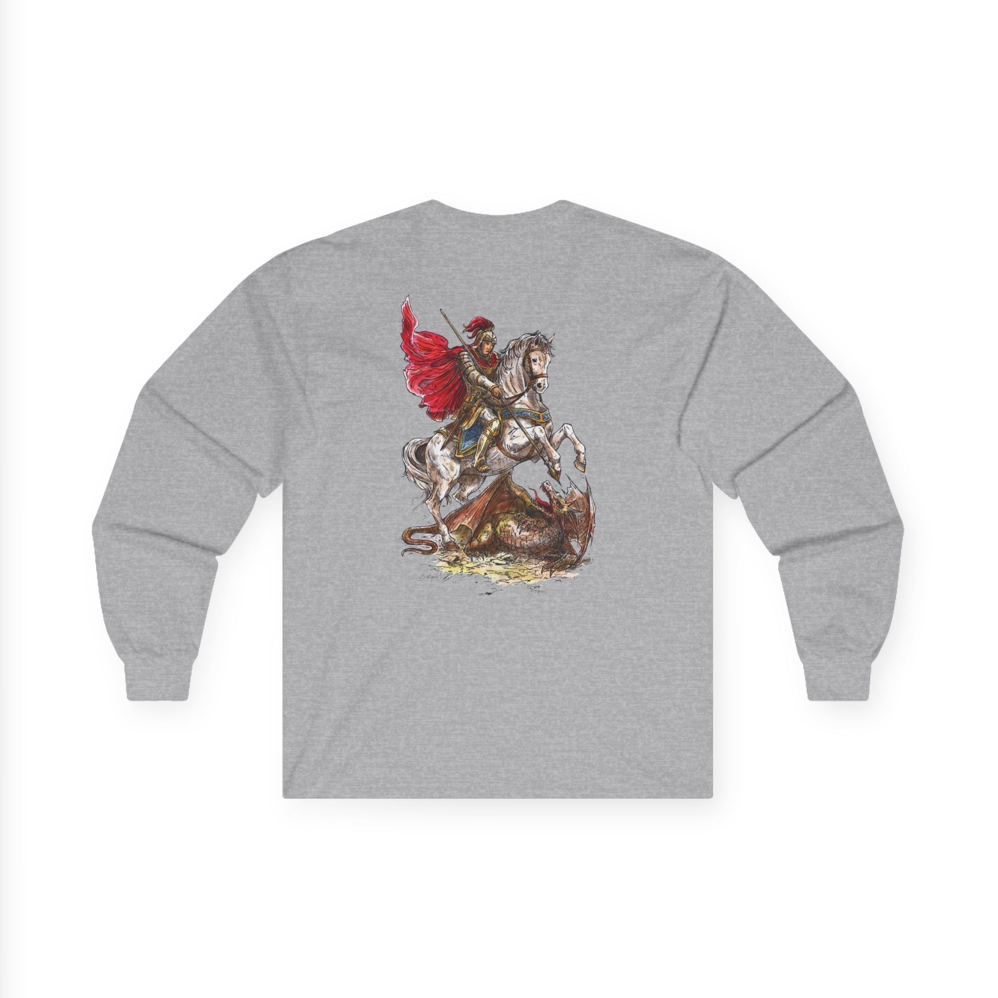 Saint George Slaying the Dragon Long Sleeve Shirt – Christian Warrior Saint Graphic Tee, Catholic Religious Apparel