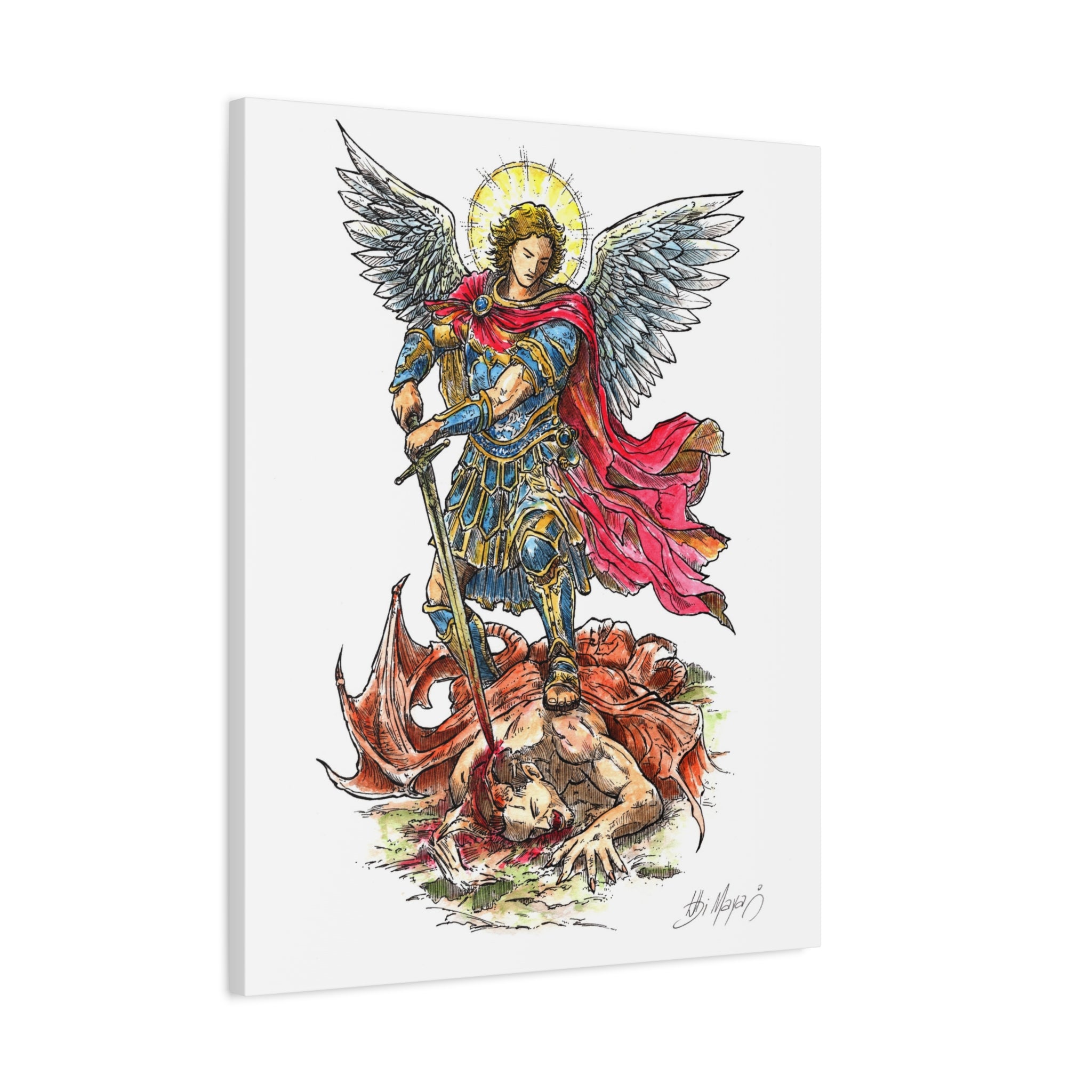 Archangel Michael slaying dragon Matte Canvas