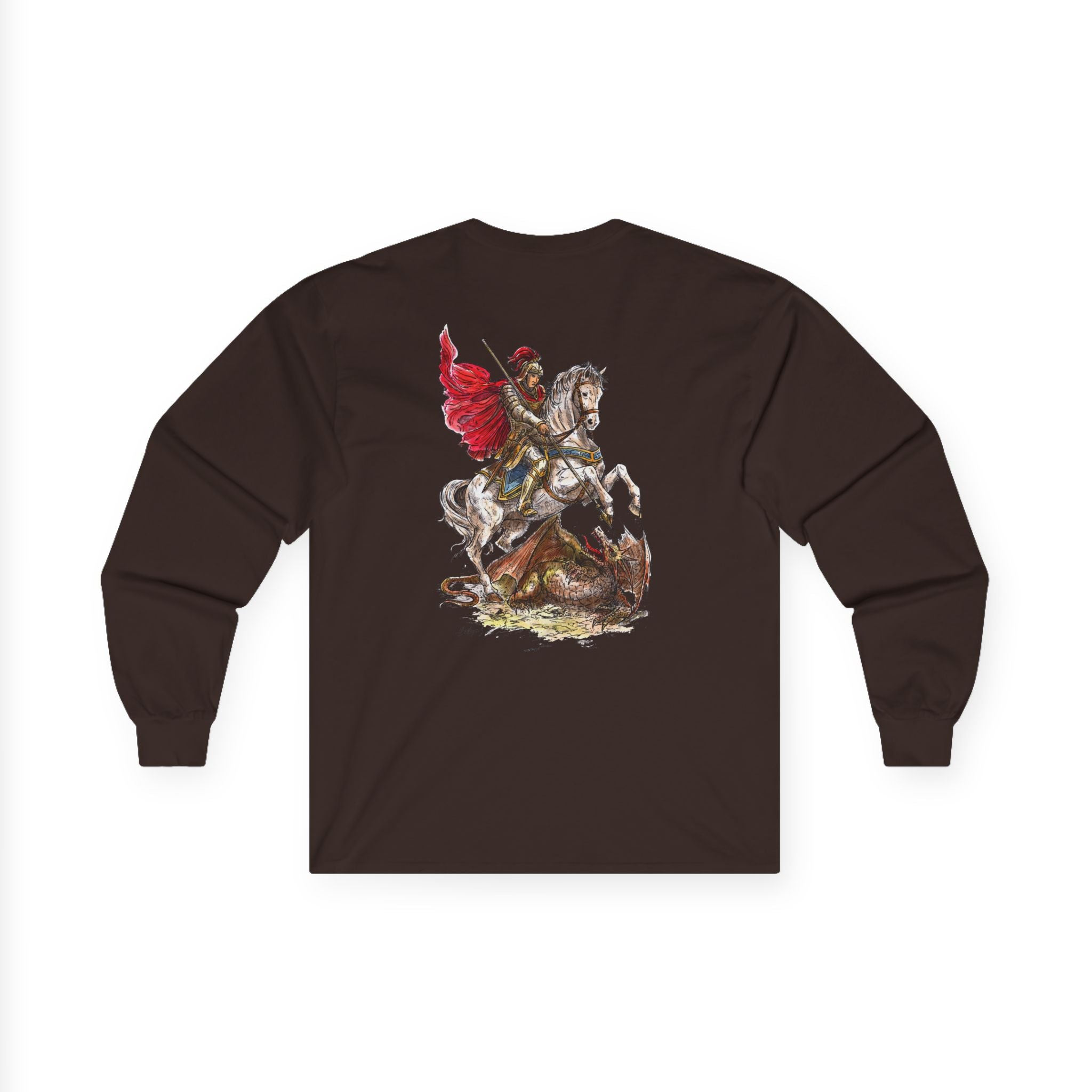 Saint George Slaying the Dragon Long Sleeve Shirt – Christian Warrior Saint Graphic Tee, Catholic Religious Apparel