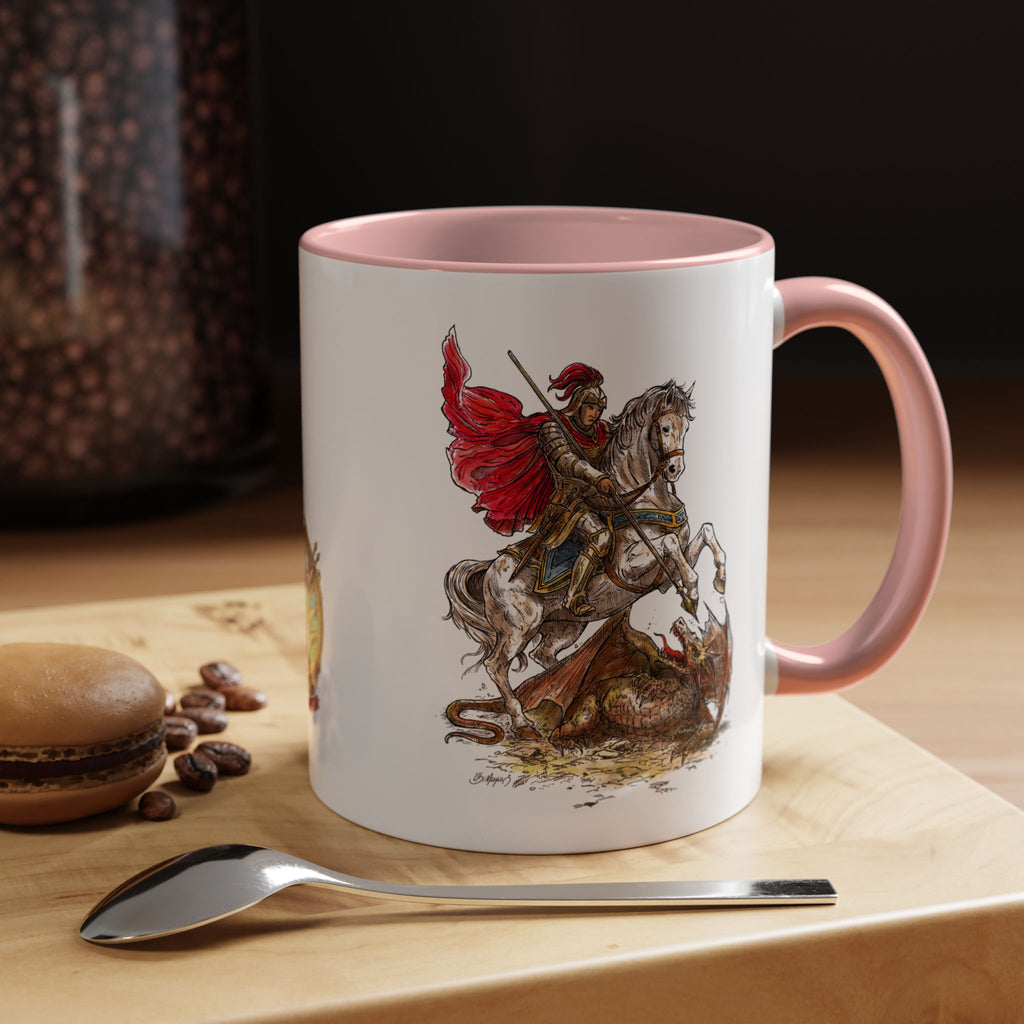 Saint George Dragon Slayer Accent Coffee Mug — Medieval Knight Illustration (11/15oz)
