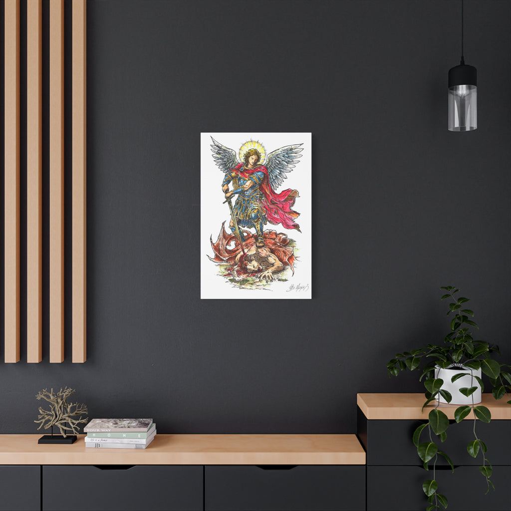 Archangel Michael slaying dragon Matte Canvas