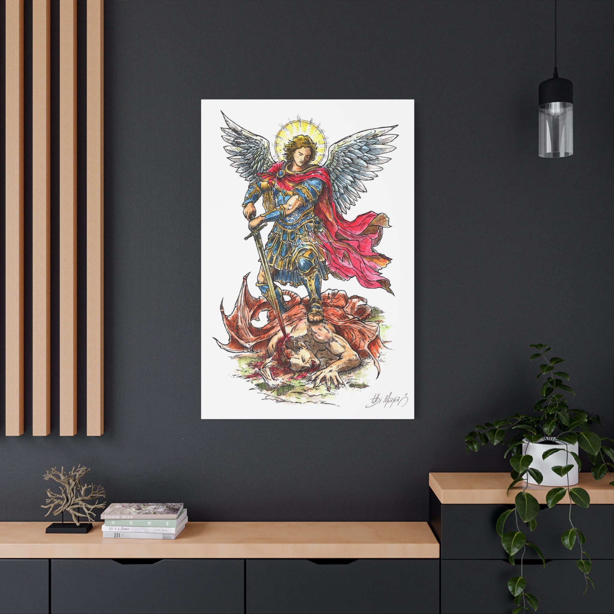 Archangel Michael slaying dragon Matte Canvas