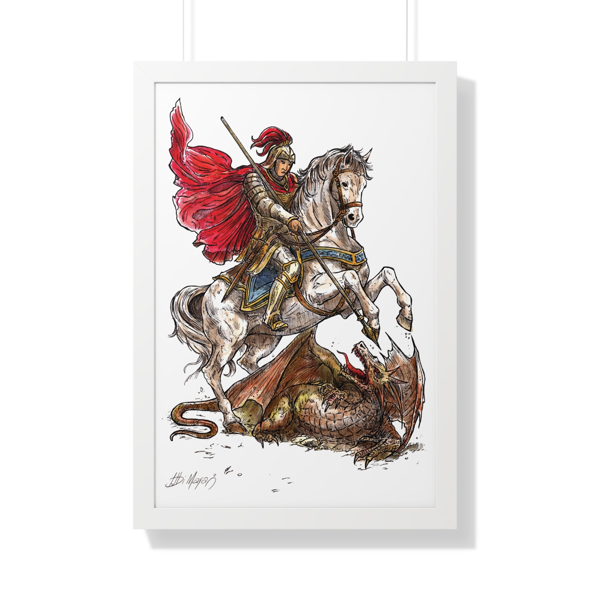 Saint George Slaying the Dragon Framed Poster – Catholic Wall Art, Christian Warrior Saint Print, Religious Home Decor