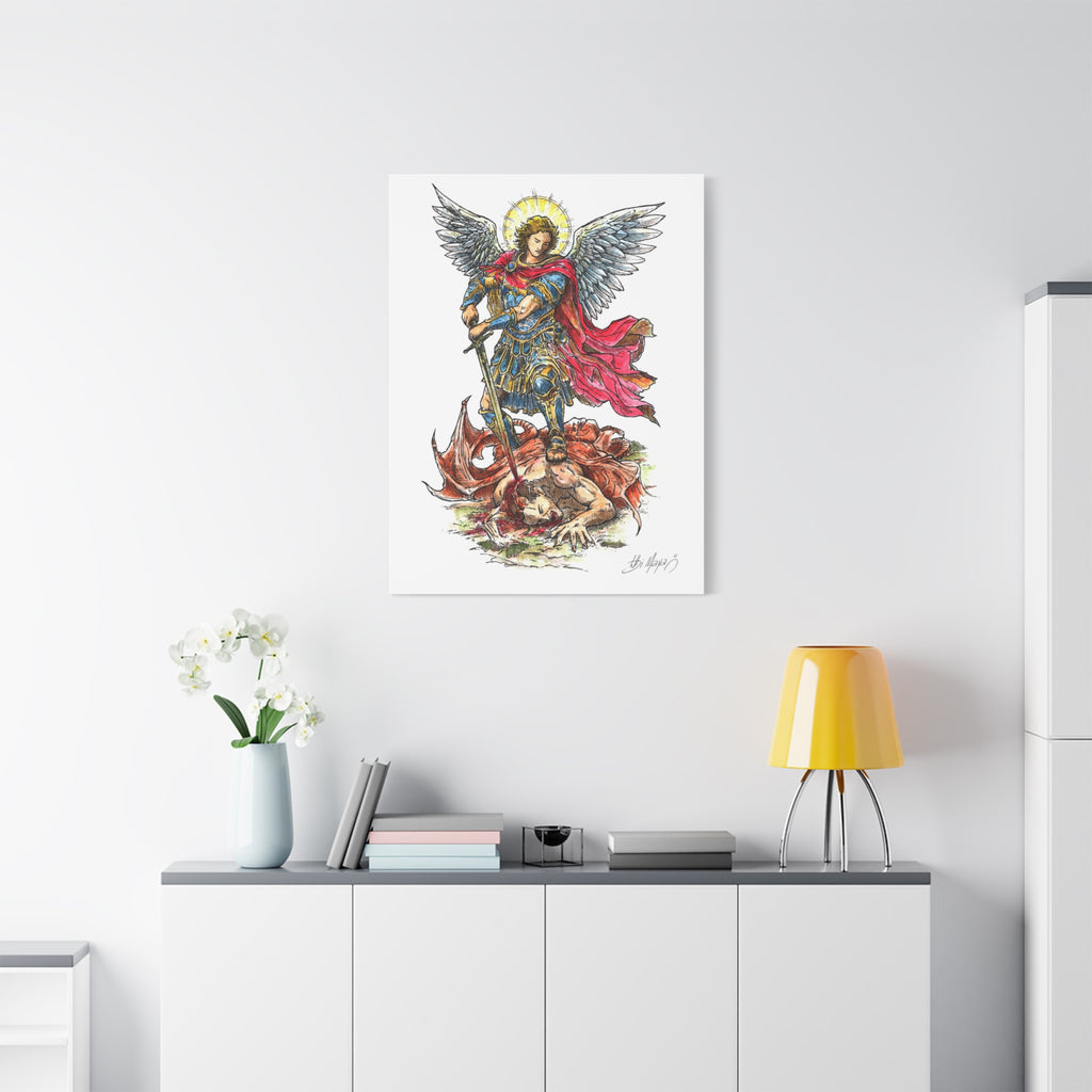 Archangel Michael slaying dragon Matte Canvas