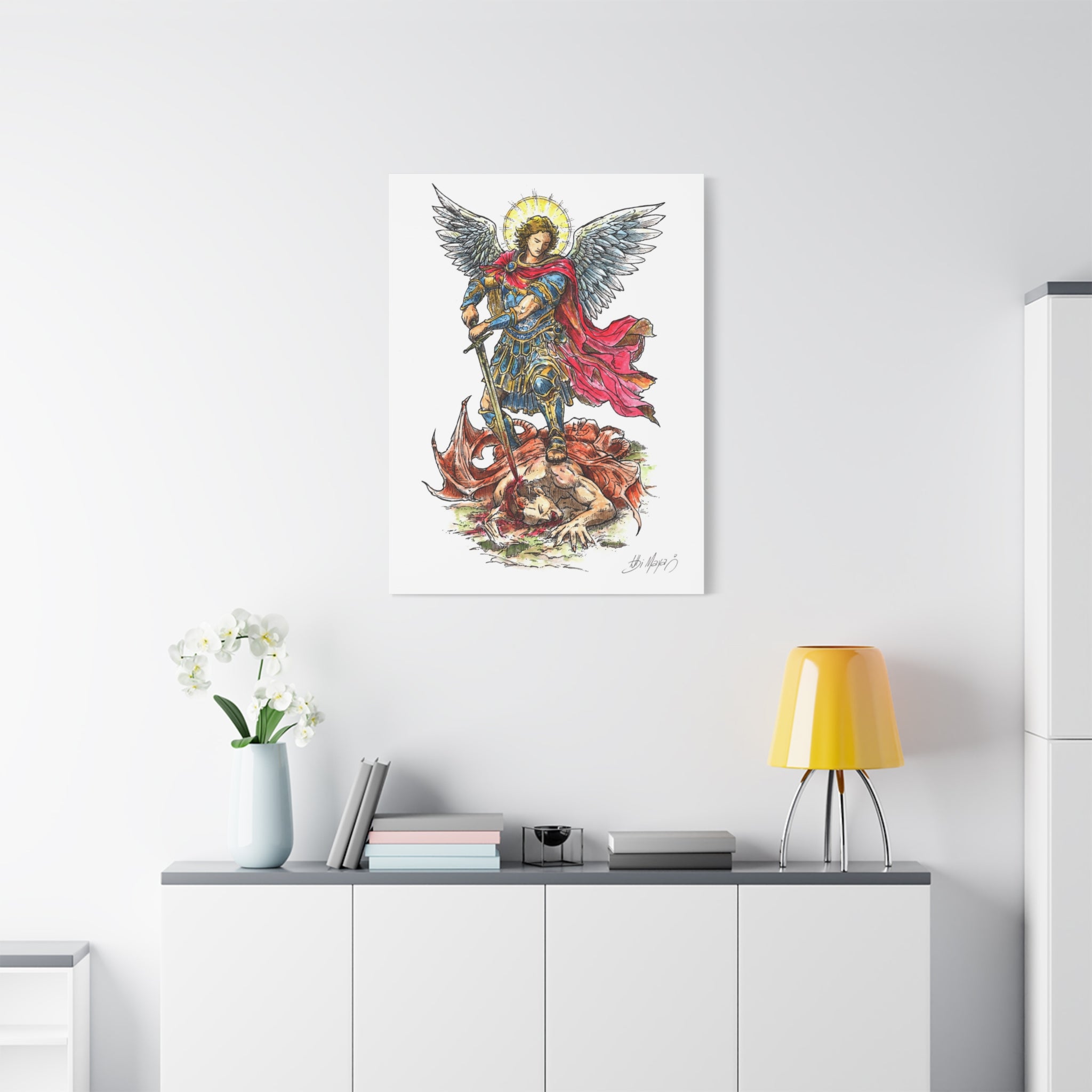 Archangel Michael slaying dragon Matte Canvas