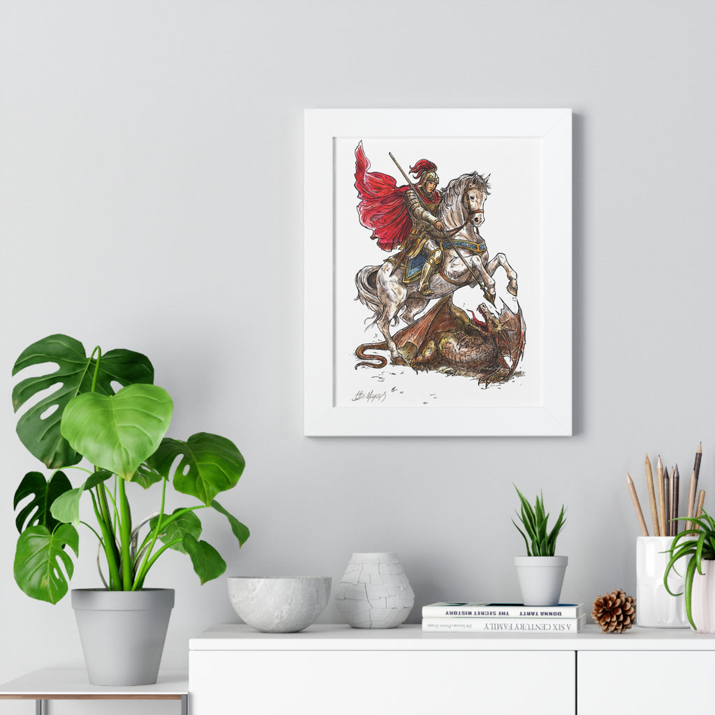 Saint George Slaying the Dragon Framed Poster – Catholic Wall Art, Christian Warrior Saint Print, Religious Home Decor