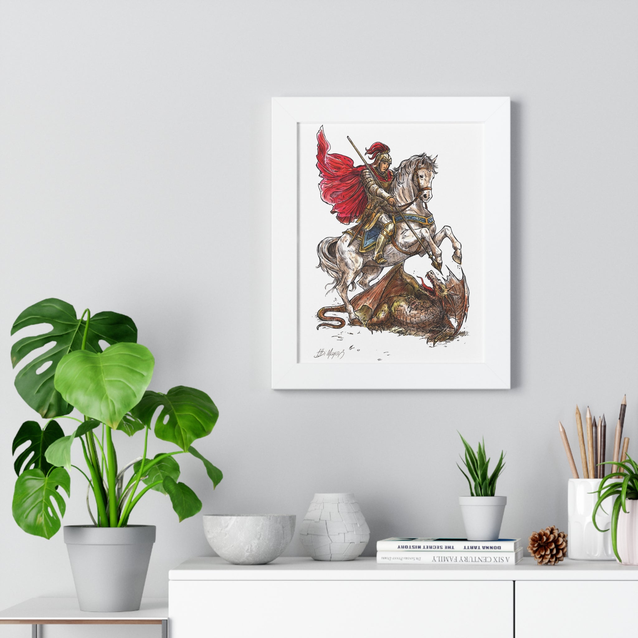 Saint George Slaying the Dragon Framed Poster – Catholic Wall Art, Christian Warrior Saint Print, Religious Home Decor