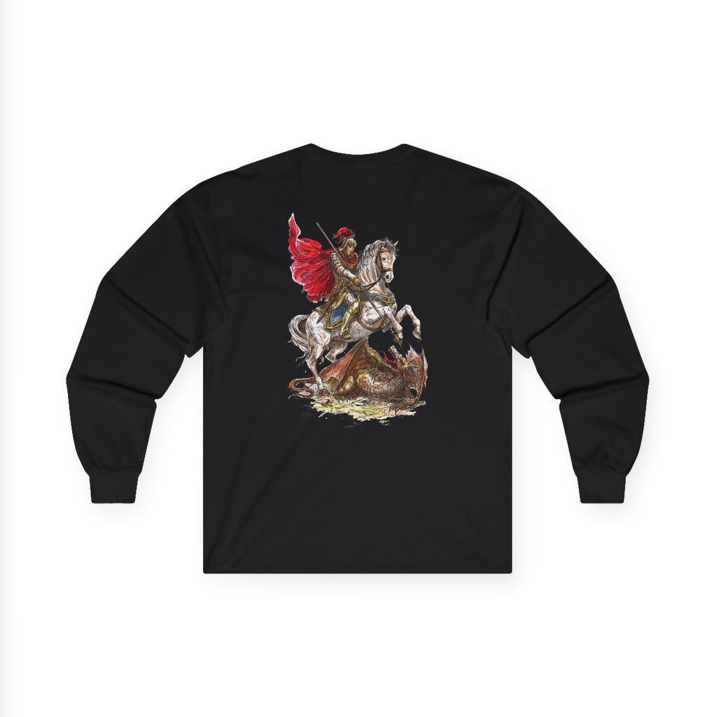 Saint George Slaying the Dragon Long Sleeve Shirt – Christian Warrior Saint Graphic Tee, Catholic Religious Apparel