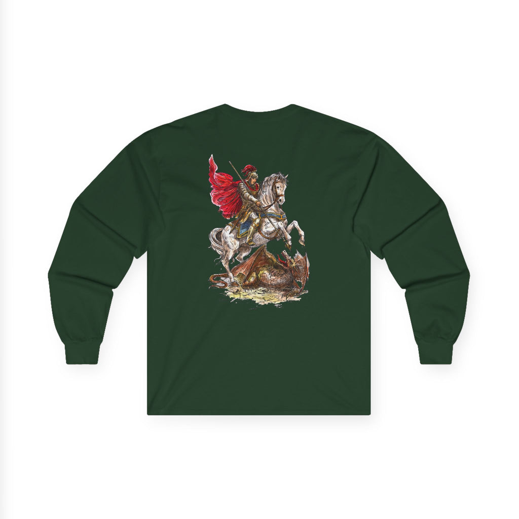 Saint George Slaying the Dragon Long Sleeve Shirt – Christian Warrior Saint Graphic Tee, Catholic Religious Apparel