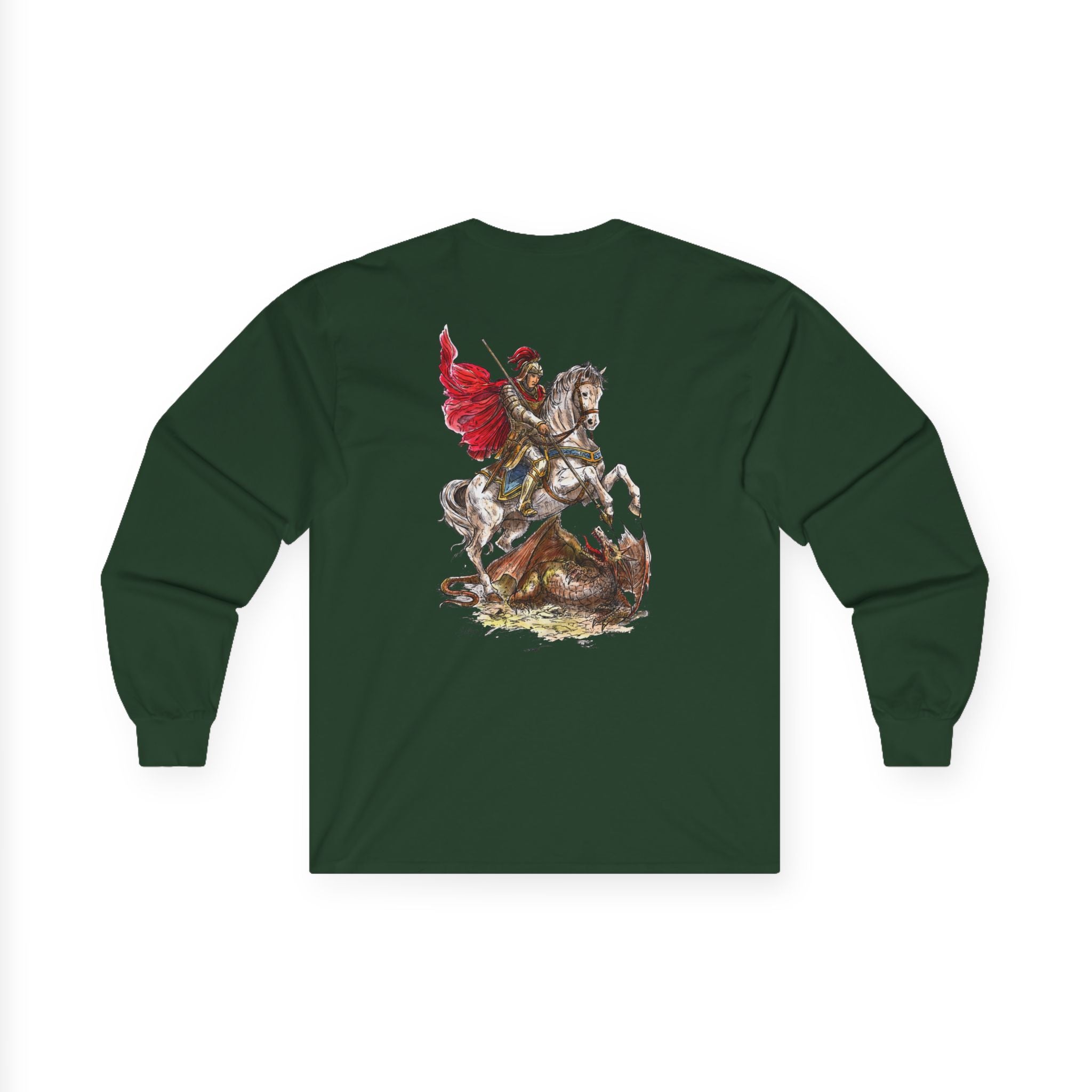 Saint George Slaying the Dragon Long Sleeve Shirt – Christian Warrior Saint Graphic Tee, Catholic Religious Apparel