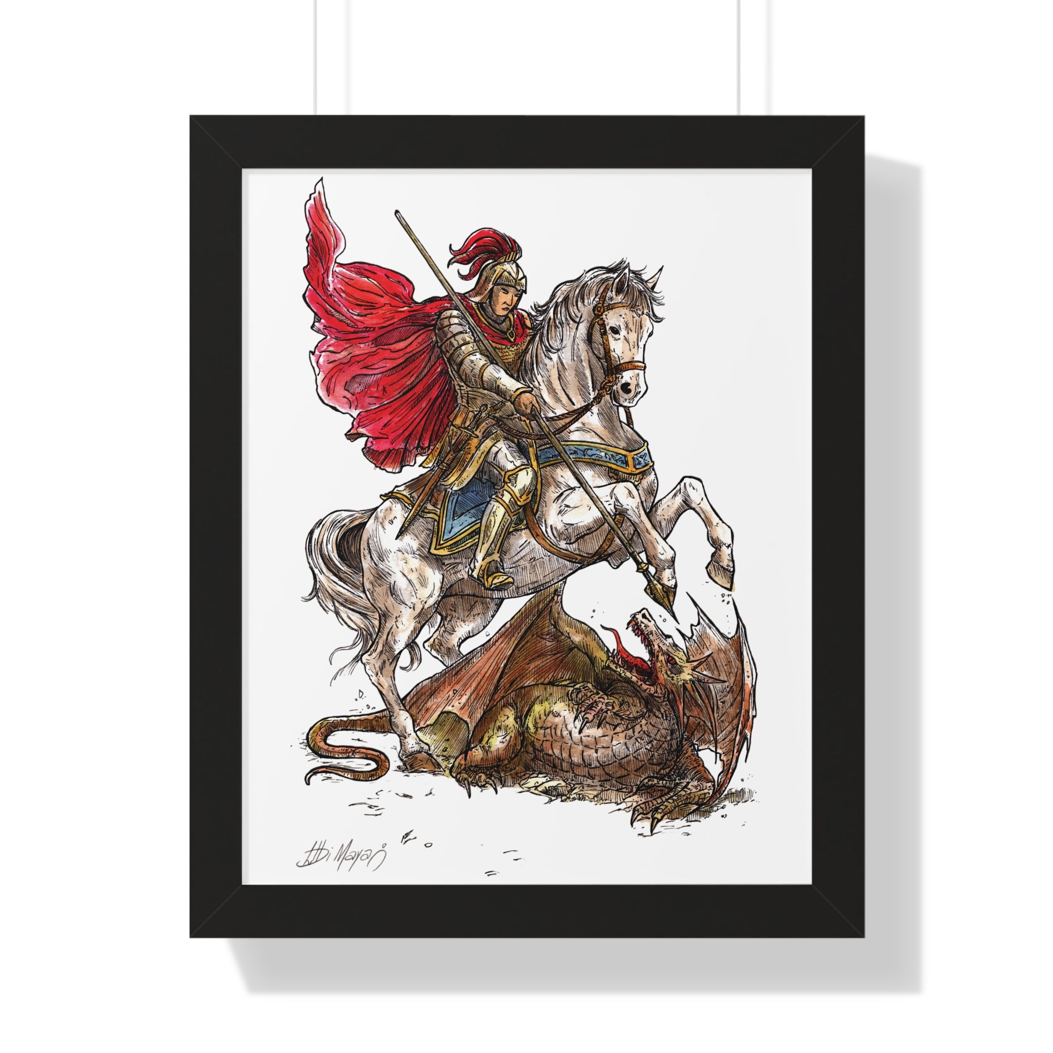 Saint George Slaying the Dragon Framed Poster – Catholic Wall Art, Christian Warrior Saint Print, Religious Home Decor
