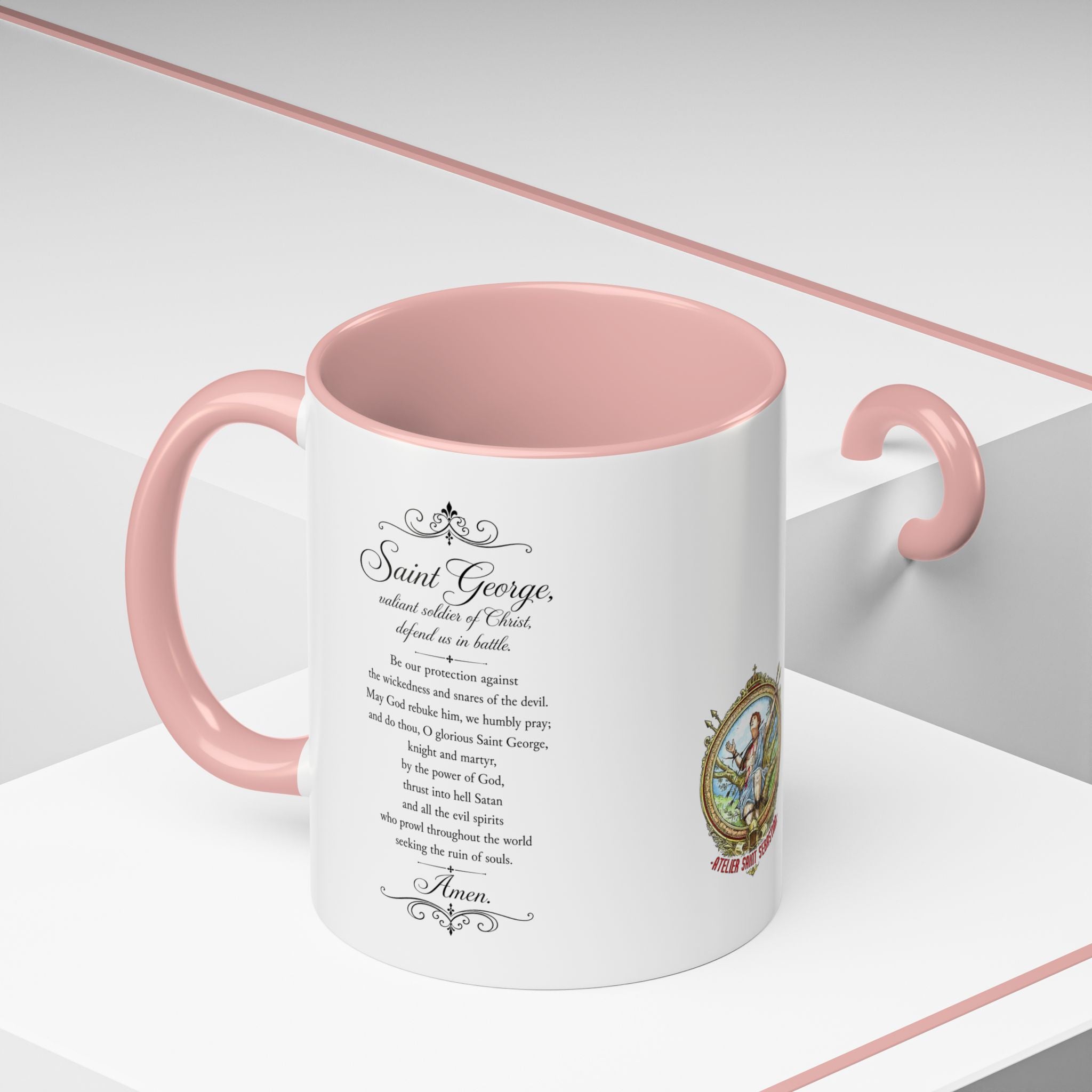 Saint George Dragon Slayer Accent Coffee Mug — Medieval Knight Illustration (11/15oz)