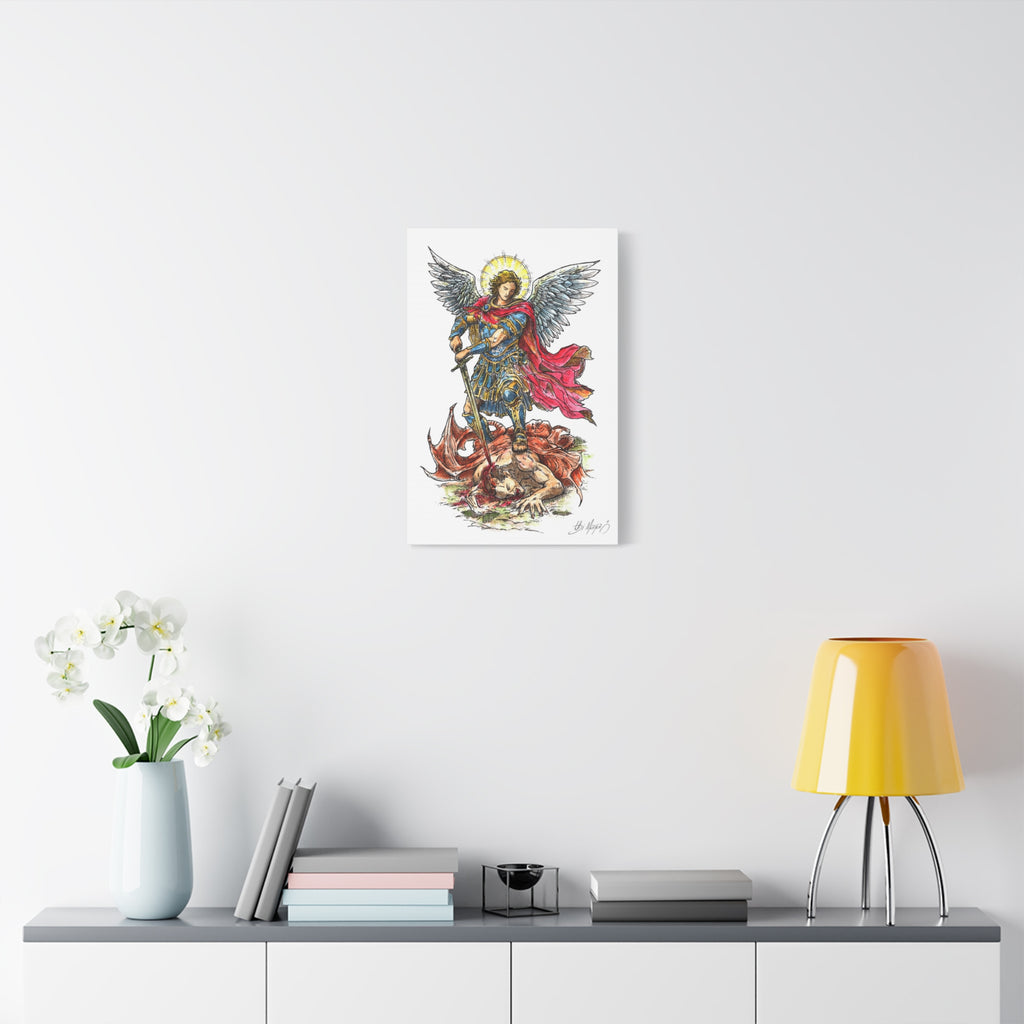 Archangel Michael slaying dragon Matte Canvas