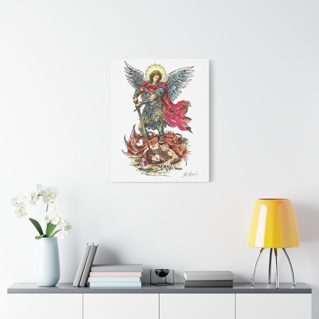 Archangel Michael slaying dragon Matte Canvas