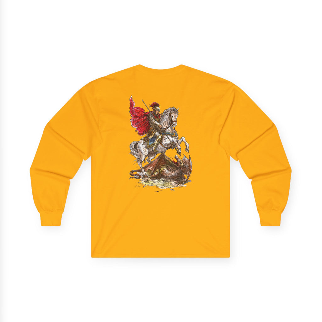 Saint George Slaying the Dragon Long Sleeve Shirt – Christian Warrior Saint Graphic Tee, Catholic Religious Apparel