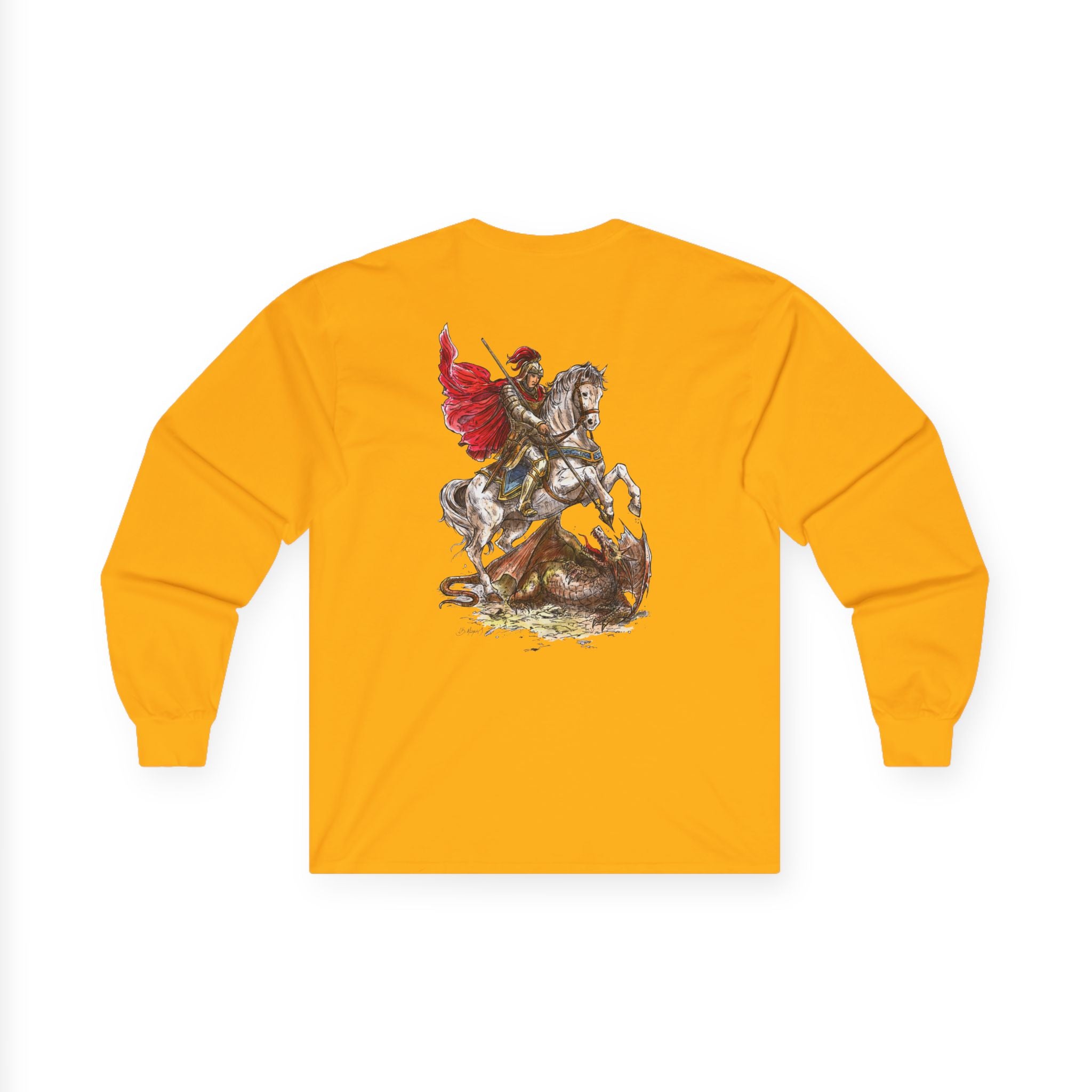 Saint George Slaying the Dragon Long Sleeve Shirt – Christian Warrior Saint Graphic Tee, Catholic Religious Apparel