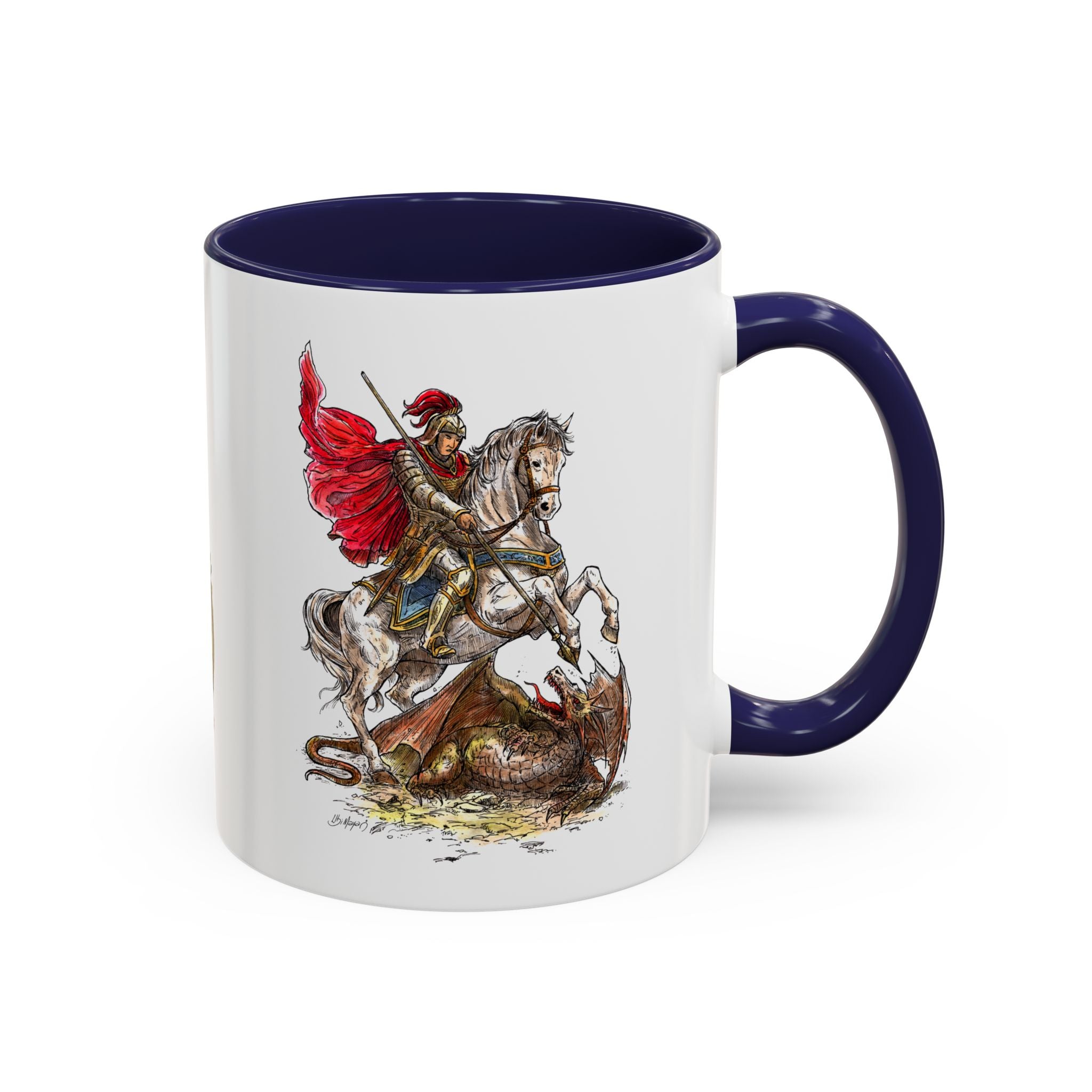 Saint George Dragon Slayer Accent Coffee Mug — Medieval Knight Illustration (11/15oz)