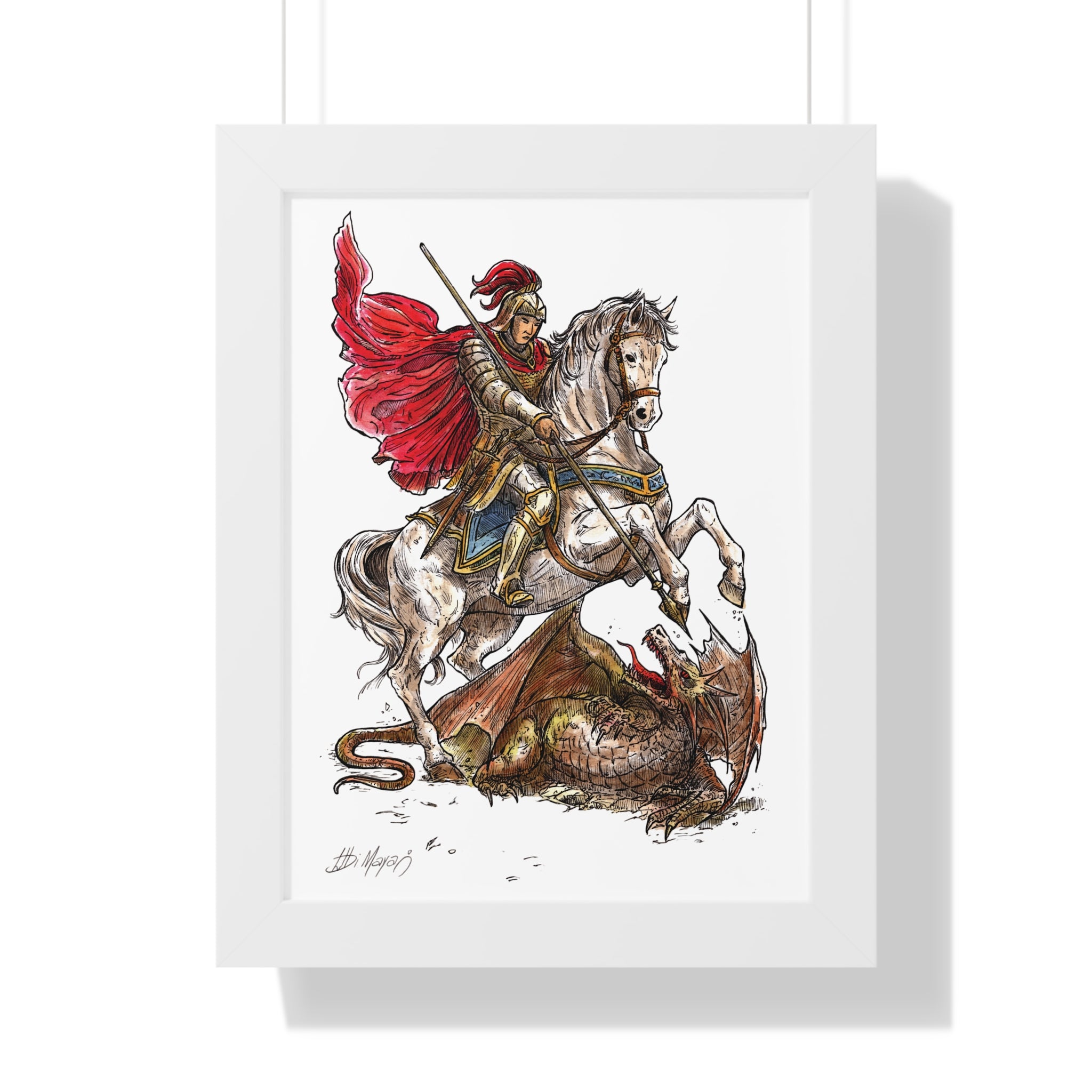 Saint George Slaying the Dragon Framed Poster – Catholic Wall Art, Christian Warrior Saint Print, Religious Home Decor