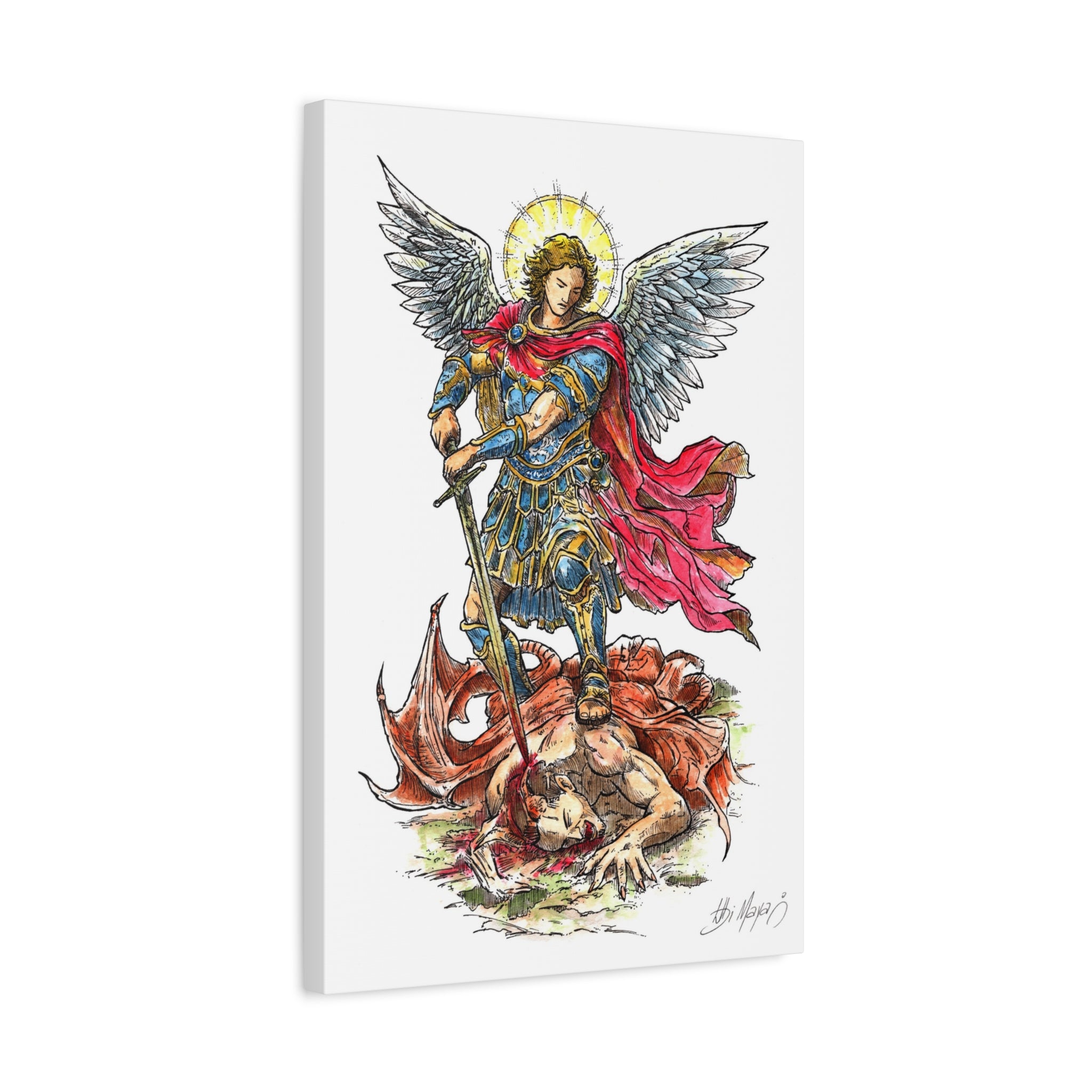 Archangel Michael slaying dragon Matte Canvas