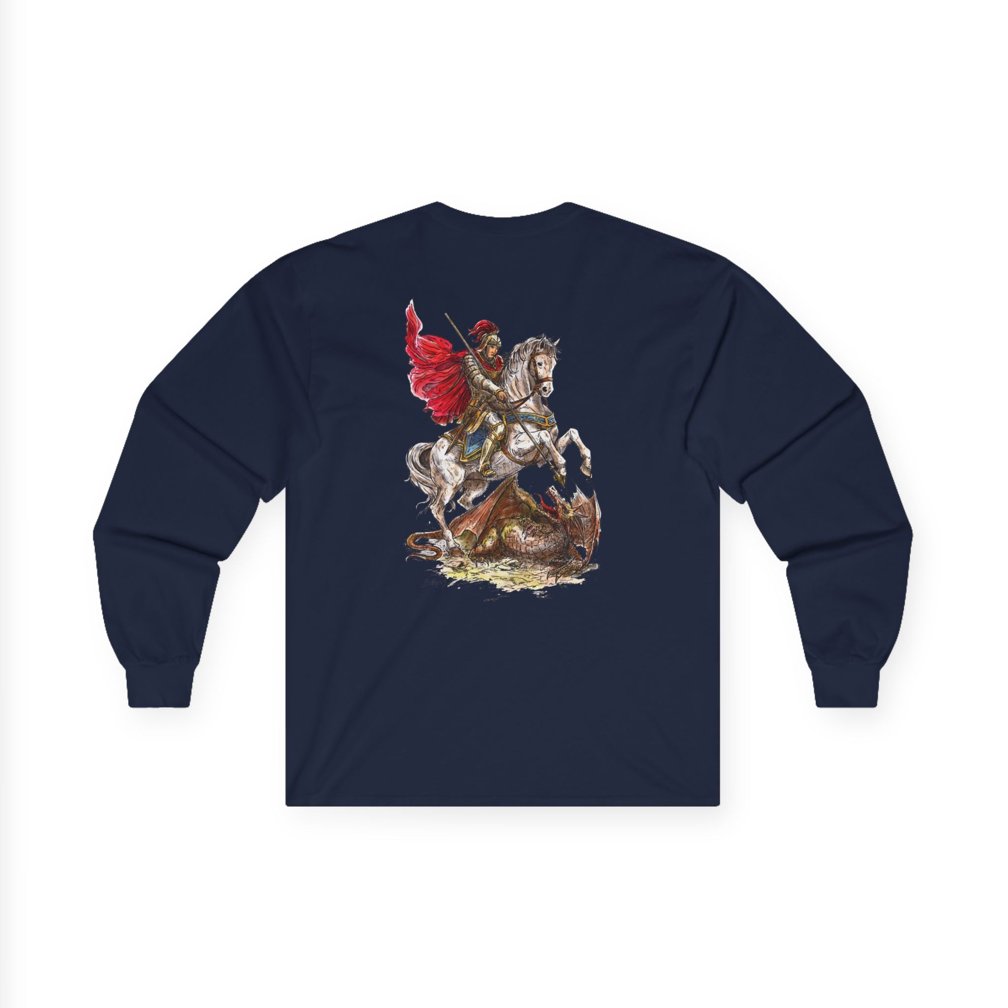 Saint George Slaying the Dragon Long Sleeve Shirt – Christian Warrior Saint Graphic Tee, Catholic Religious Apparel