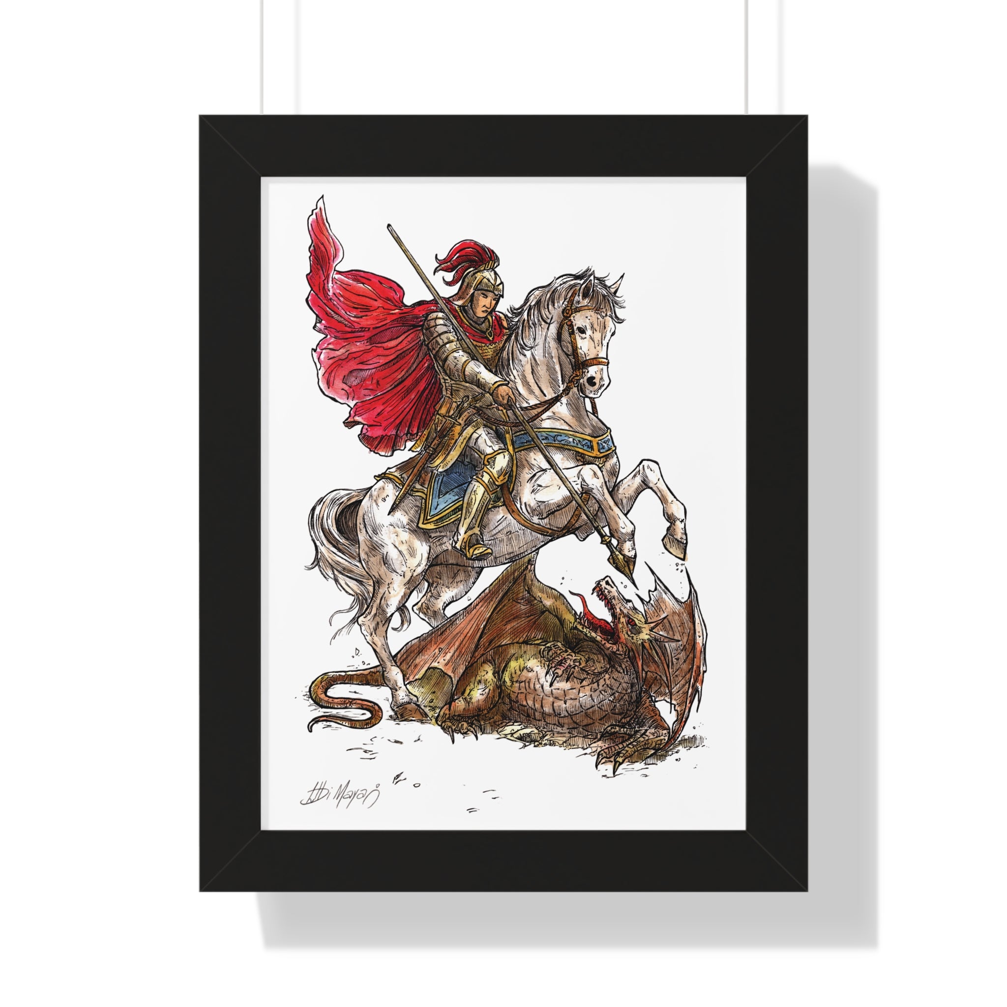 Saint George Slaying the Dragon Framed Poster – Catholic Wall Art, Christian Warrior Saint Print, Religious Home Decor
