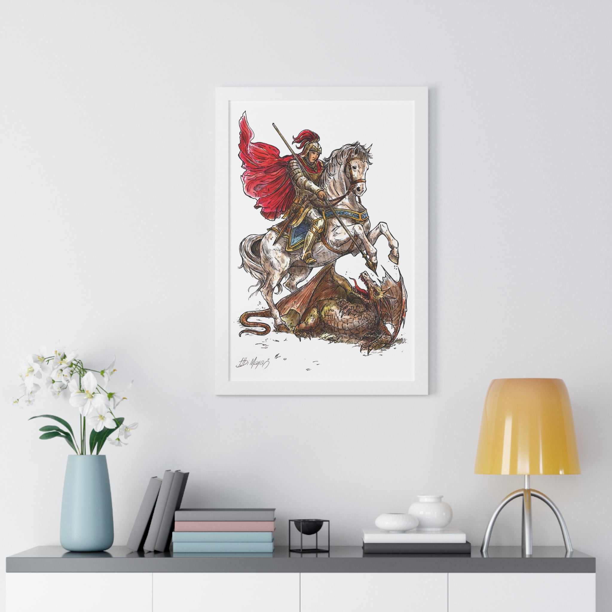 Saint George Slaying the Dragon Framed Poster – Catholic Wall Art, Christian Warrior Saint Print, Religious Home Decor