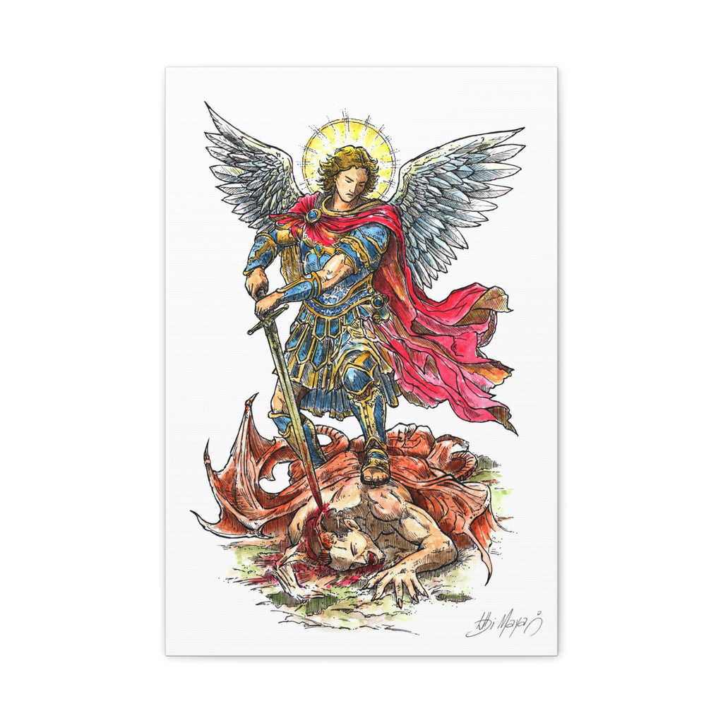 Archangel Michael slaying dragon Matte Canvas
