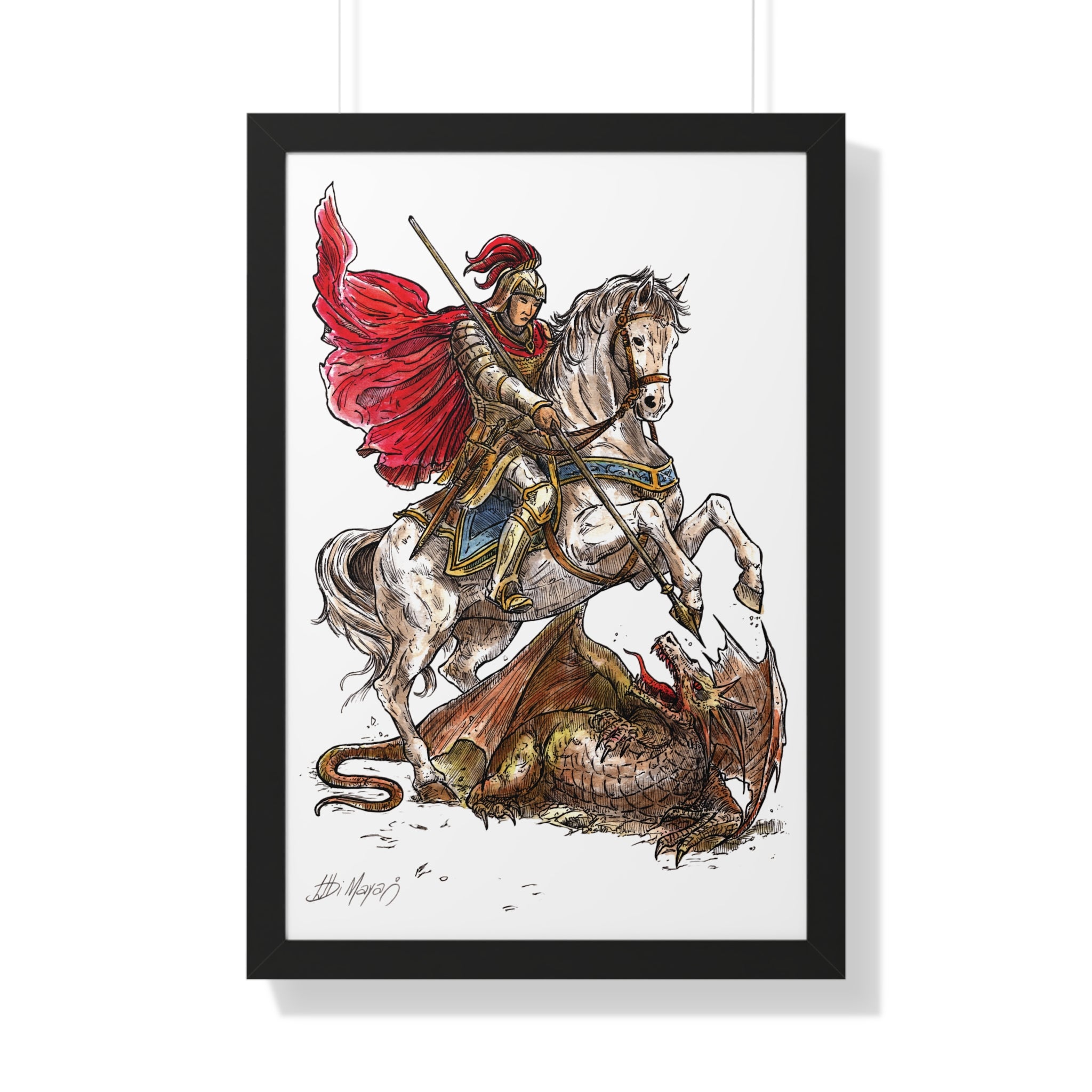 Saint George Slaying the Dragon Framed Poster – Catholic Wall Art, Christian Warrior Saint Print, Religious Home Decor