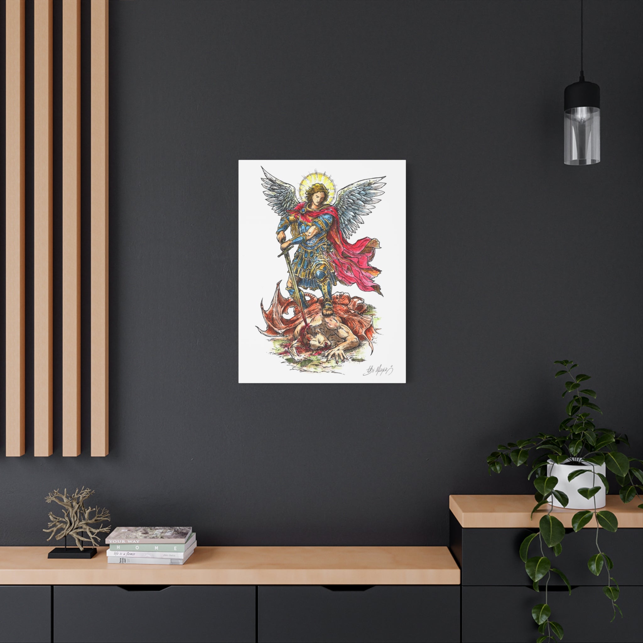 Archangel Michael slaying dragon Matte Canvas