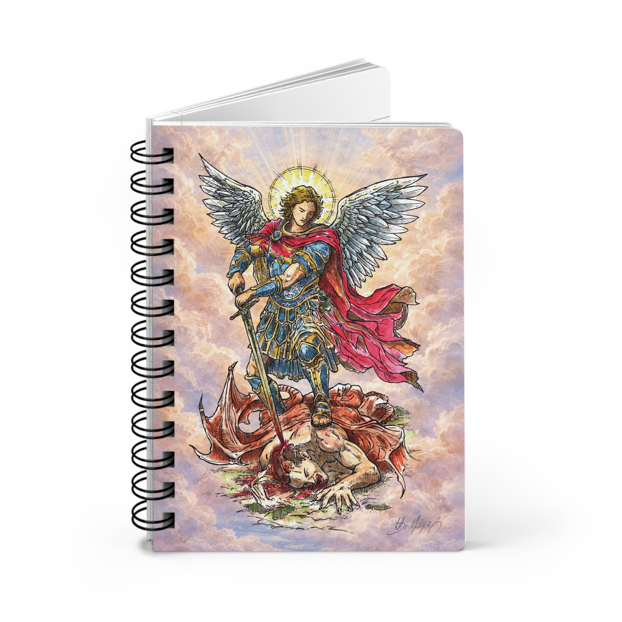 Saint Michael Archangel illustration Spiral Bound Journal | Prayer, Religious Notebook