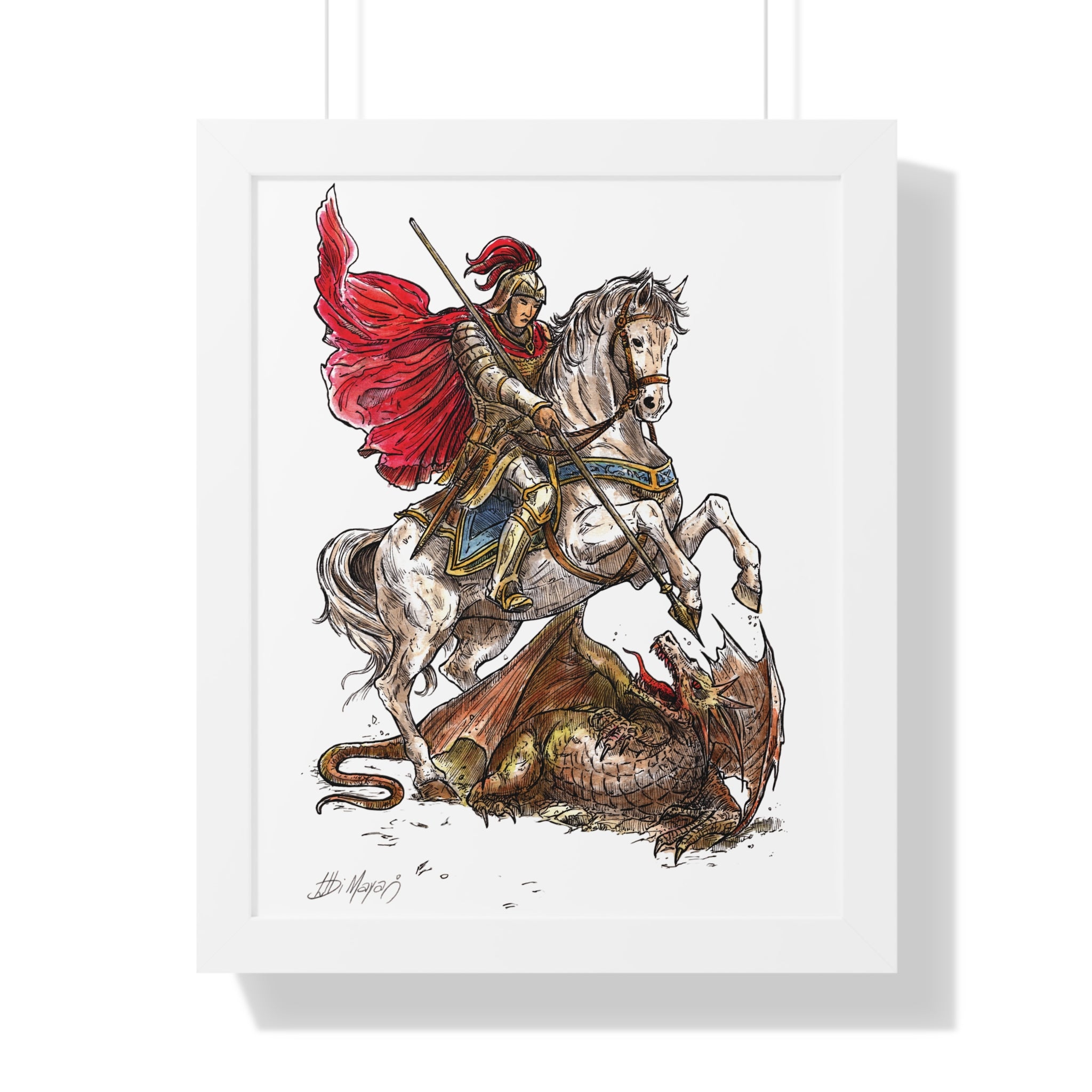 Saint George Slaying the Dragon Framed Poster – Catholic Wall Art, Christian Warrior Saint Print, Religious Home Decor