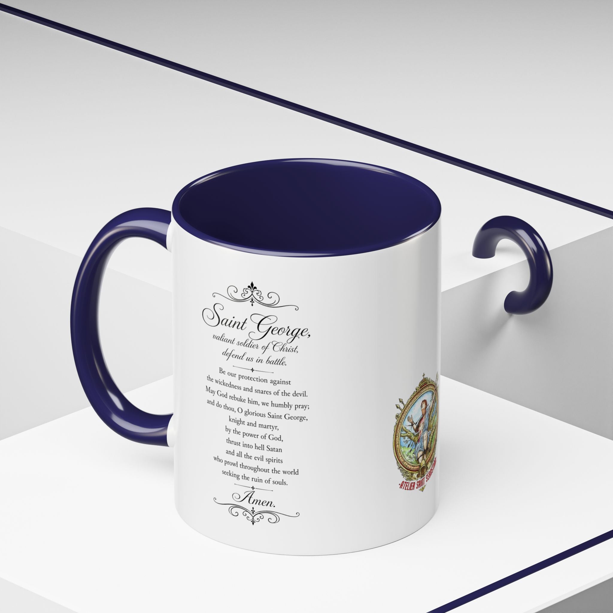 Saint George Dragon Slayer Accent Coffee Mug — Medieval Knight Illustration (11/15oz)