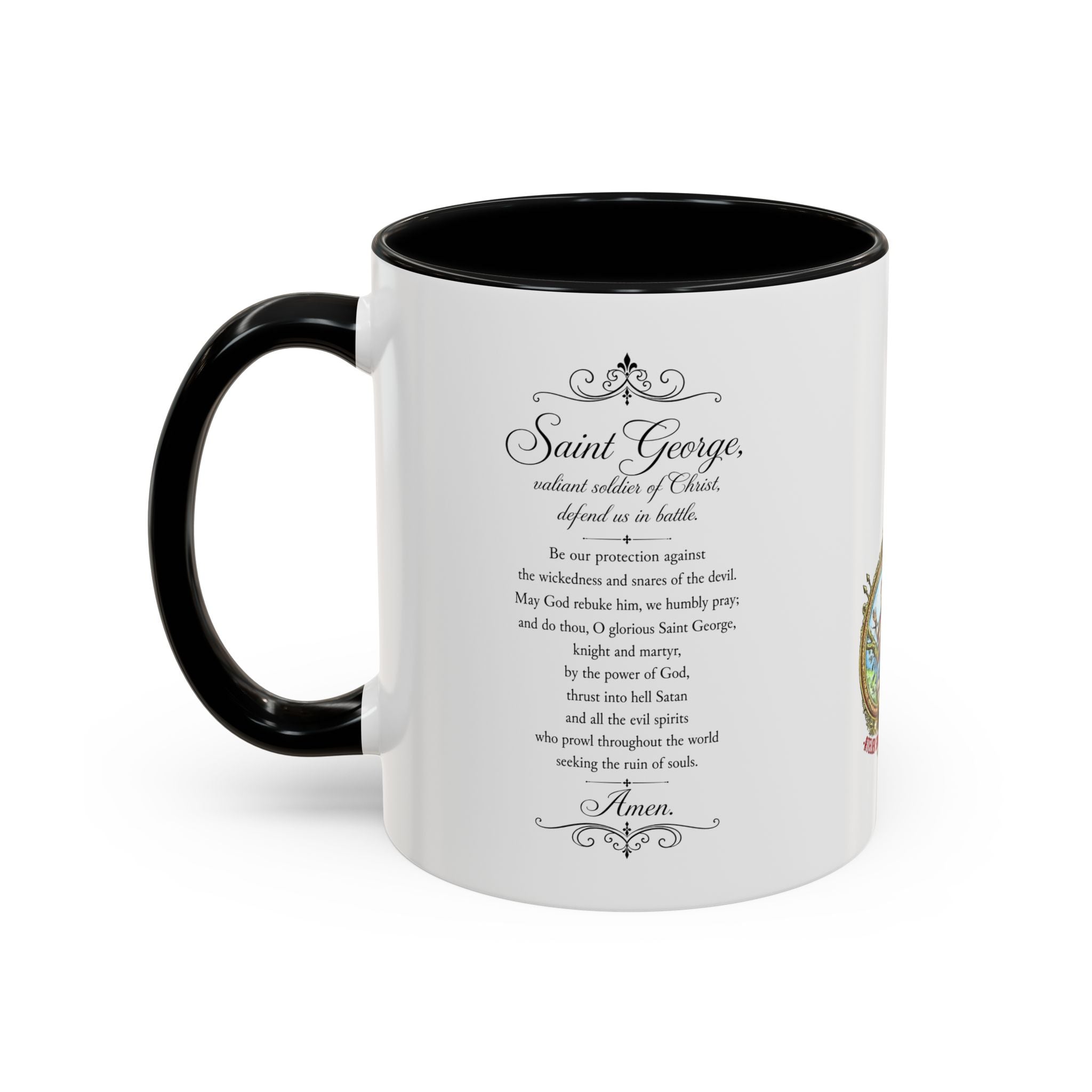 Saint George Dragon Slayer Accent Coffee Mug — Medieval Knight Illustration (11/15oz)