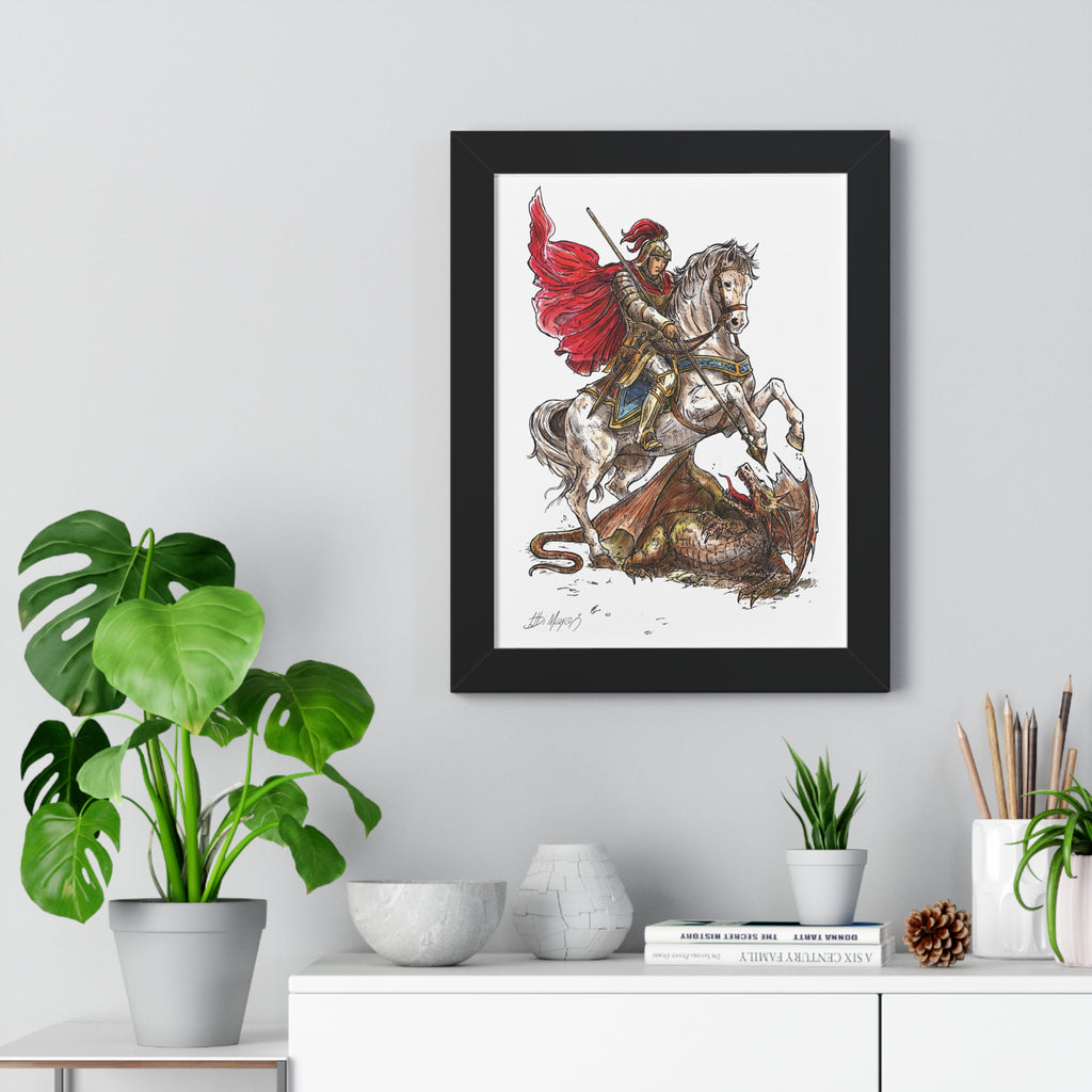 Saint George Slaying the Dragon Framed Poster – Catholic Wall Art, Christian Warrior Saint Print, Religious Home Decor