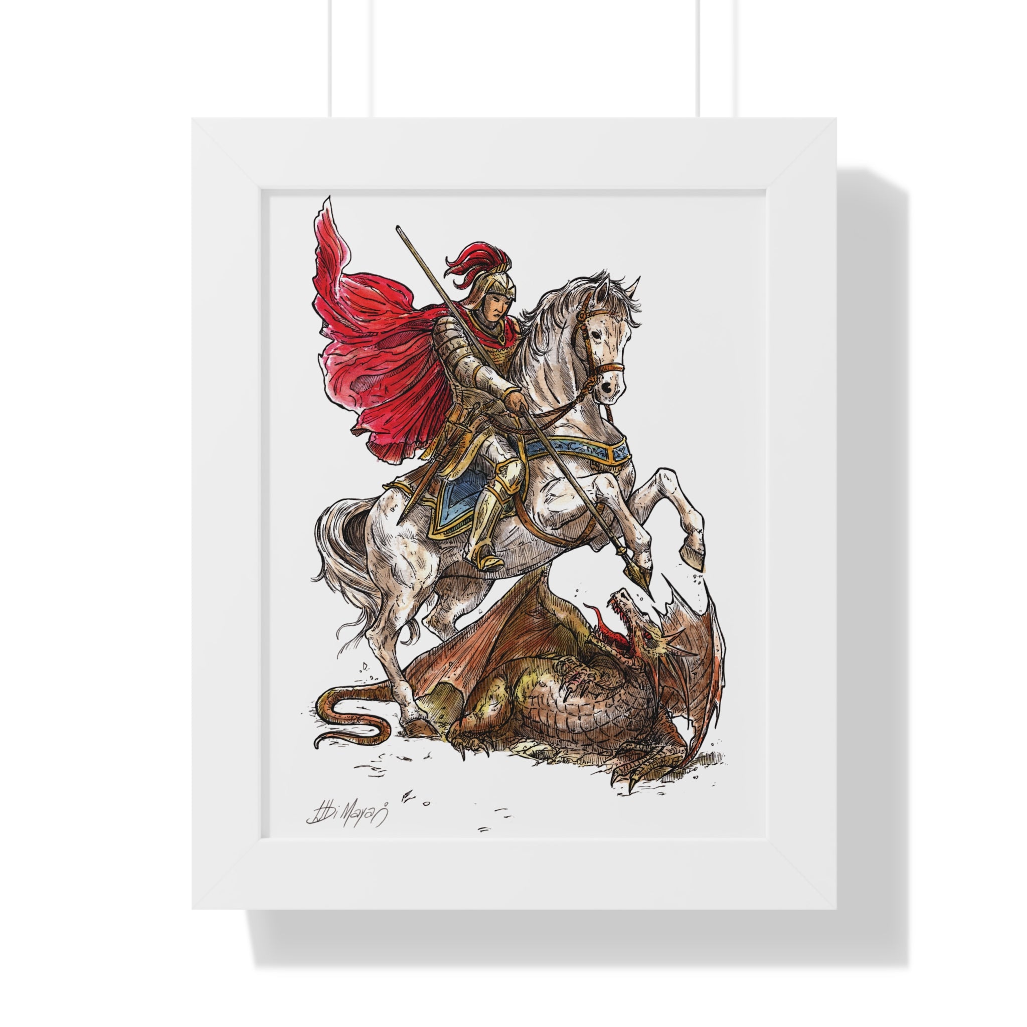 Saint George Slaying the Dragon Framed Poster – Catholic Wall Art, Christian Warrior Saint Print, Religious Home Decor