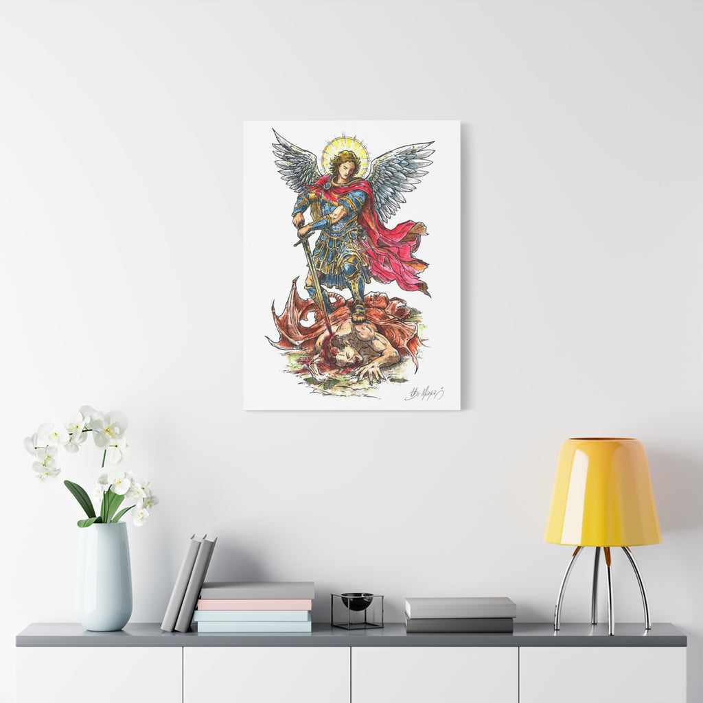 Archangel Michael slaying dragon Matte Canvas