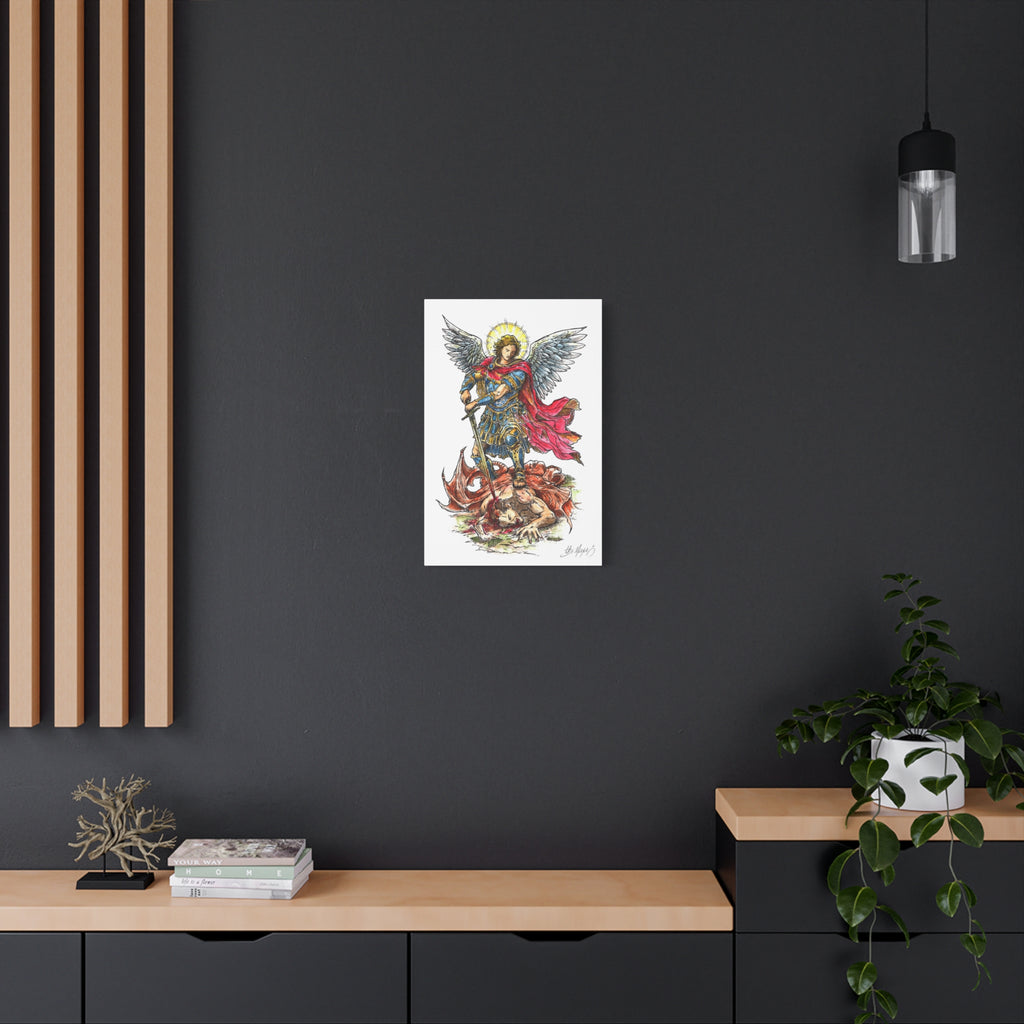 Archangel Michael slaying dragon Matte Canvas