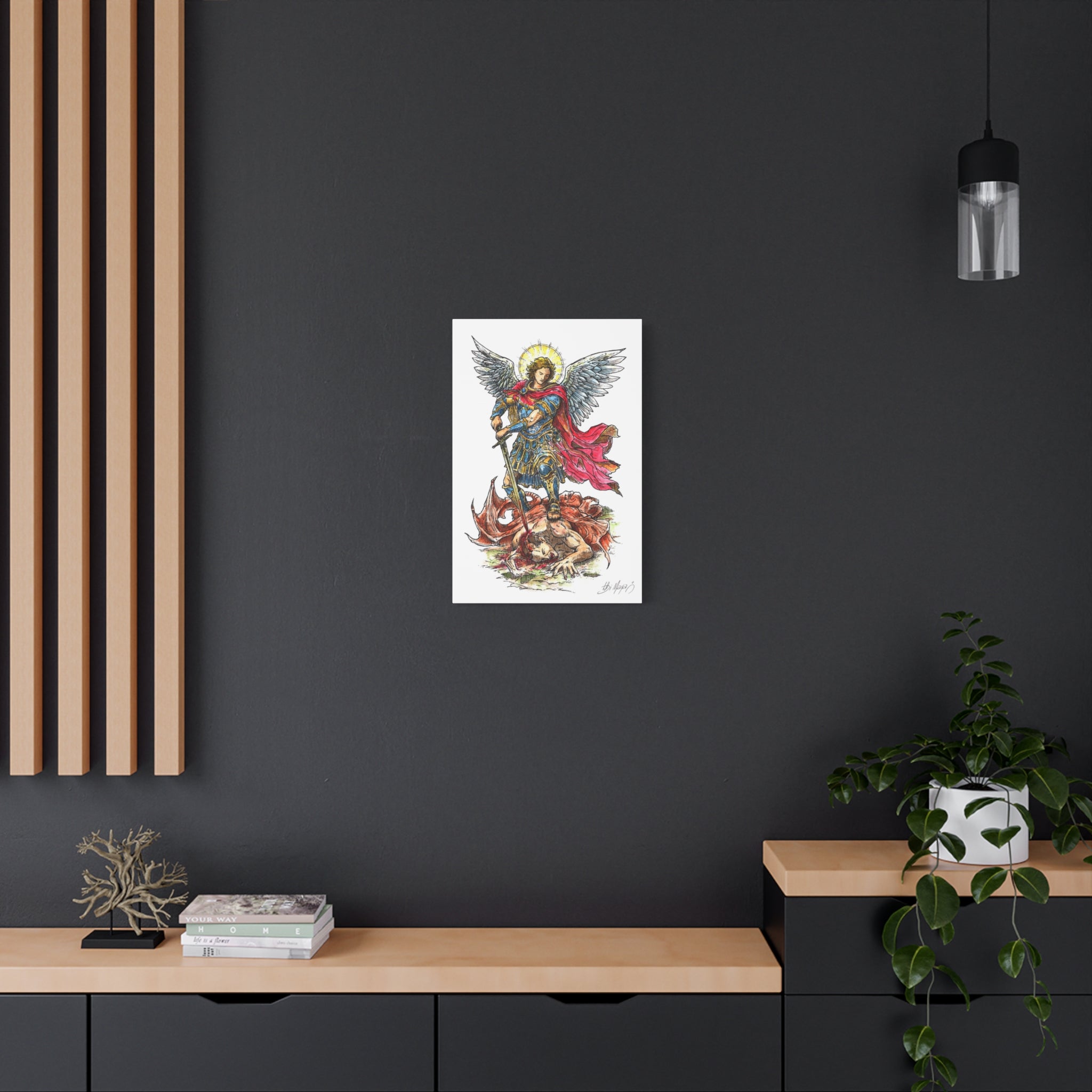 Archangel Michael slaying dragon Matte Canvas