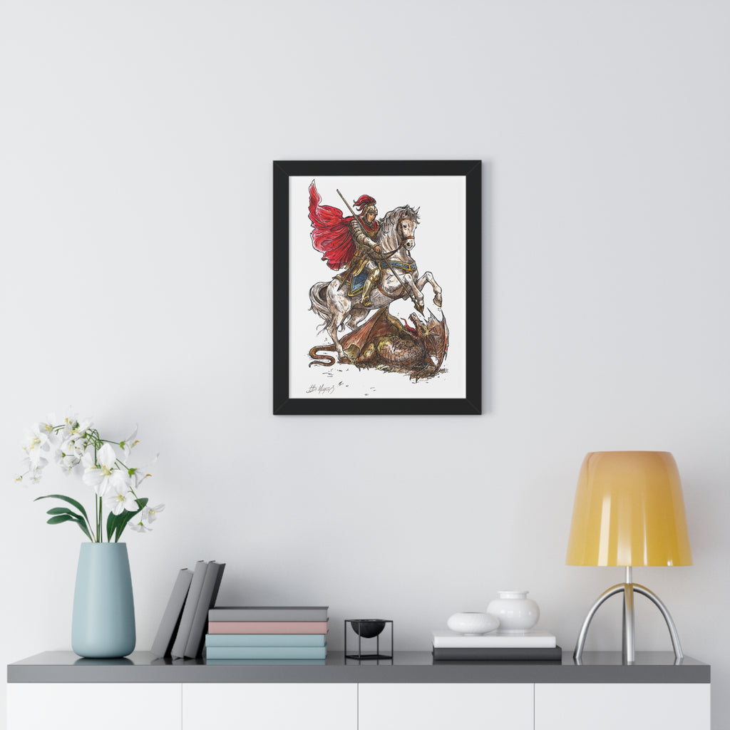 Saint George Slaying the Dragon Framed Poster – Catholic Wall Art, Christian Warrior Saint Print, Religious Home Decor